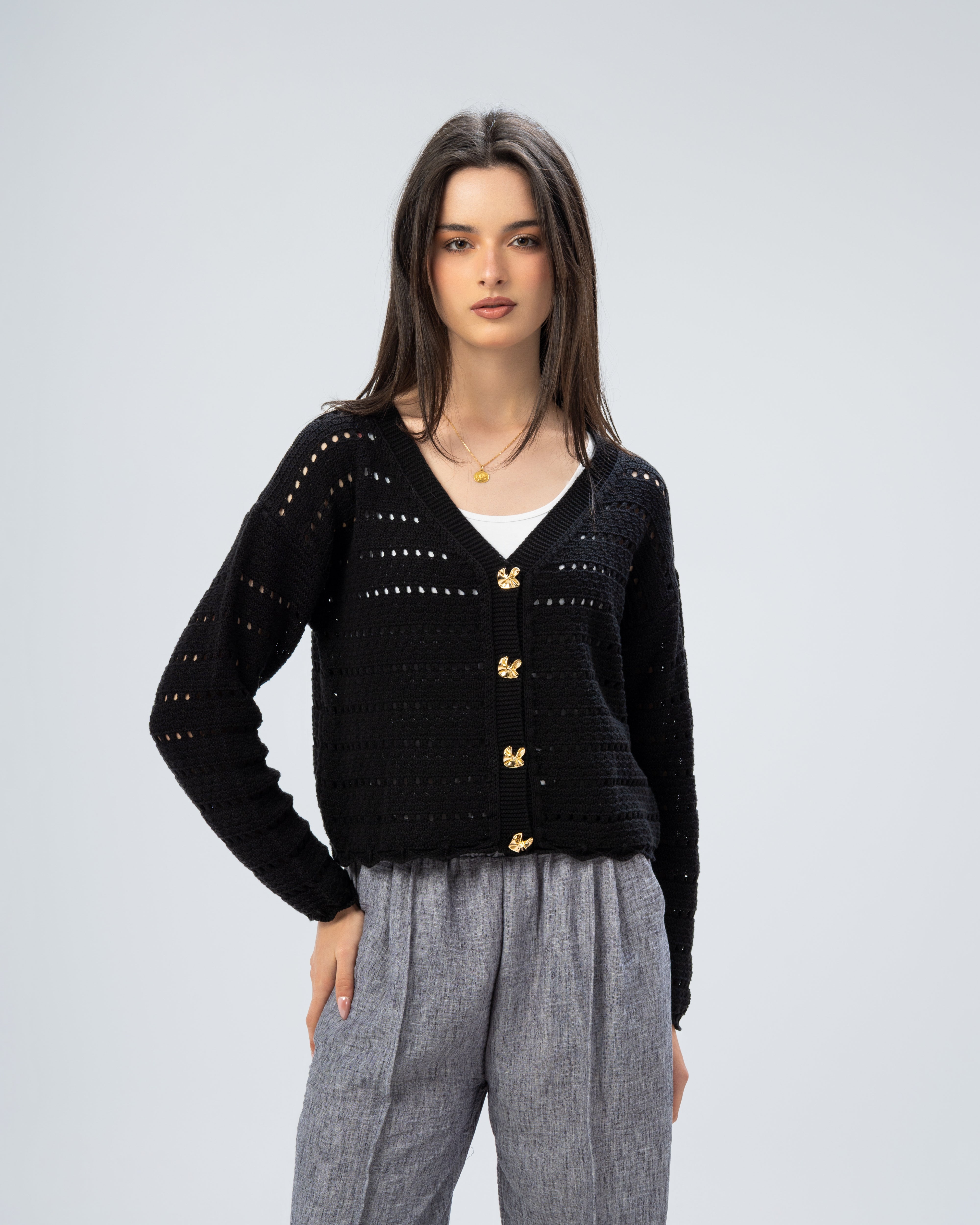 knitted Jacket with buttons.