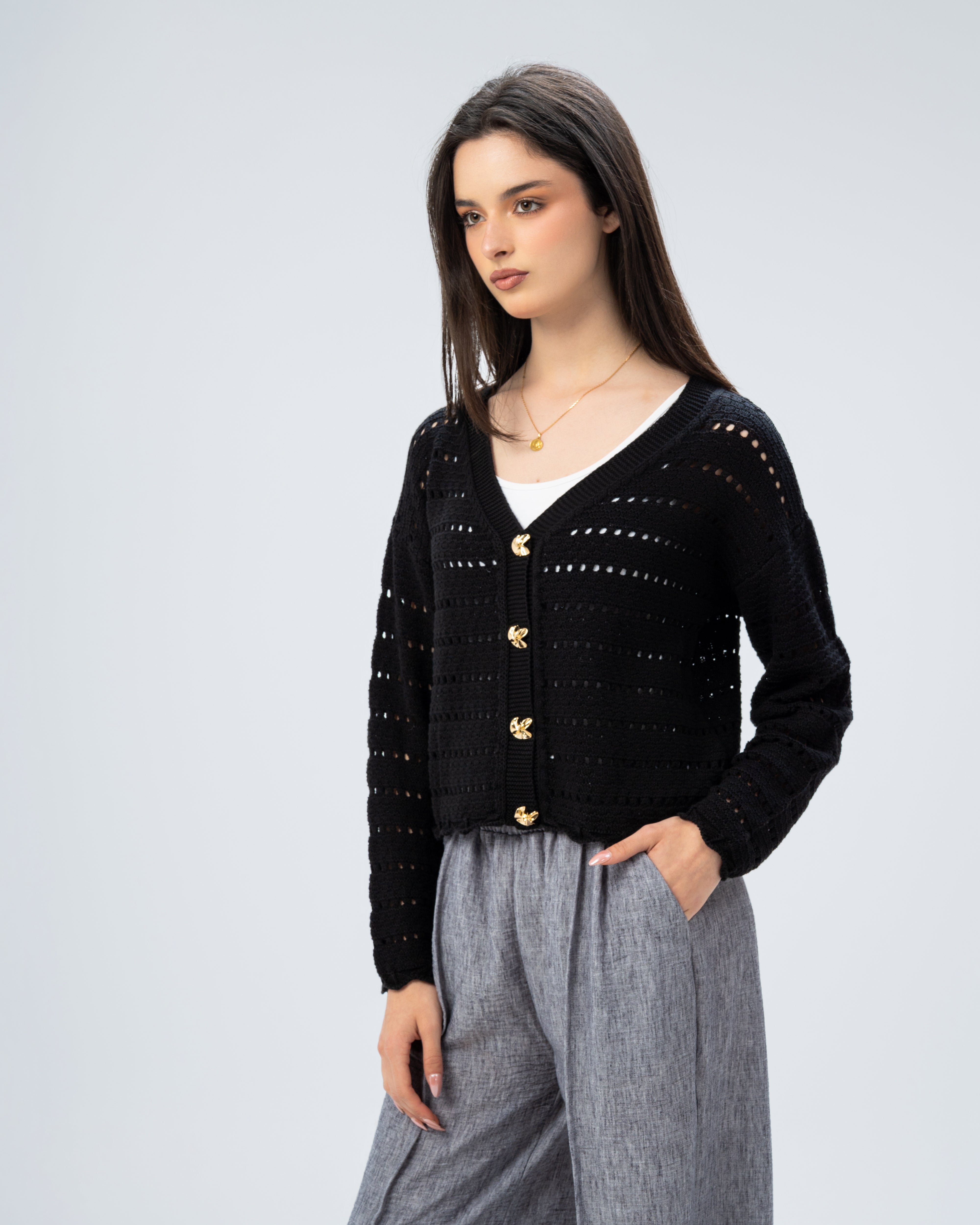 knitted Jacket with buttons.