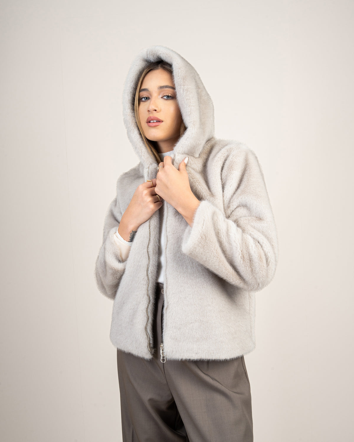 fur jacket with hood