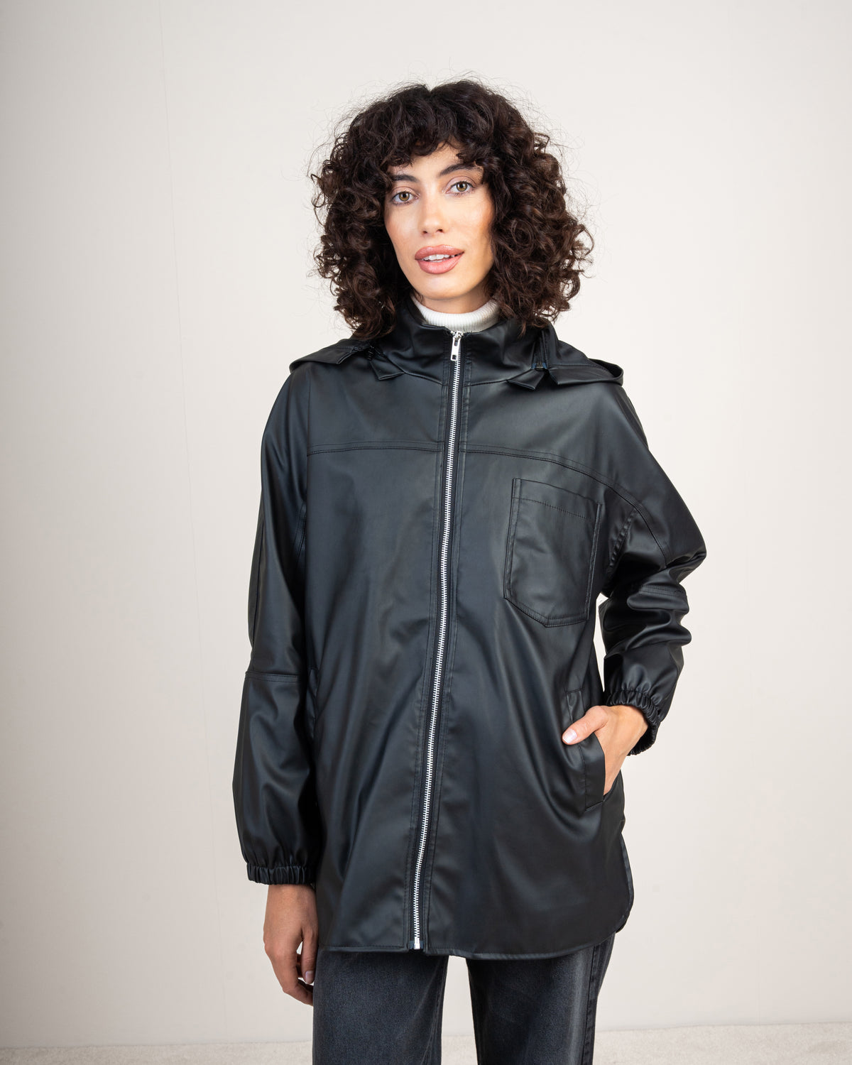 Leather jacket with a pocket on the side