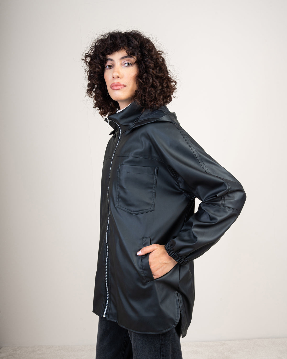 Leather jacket with a pocket on the side
