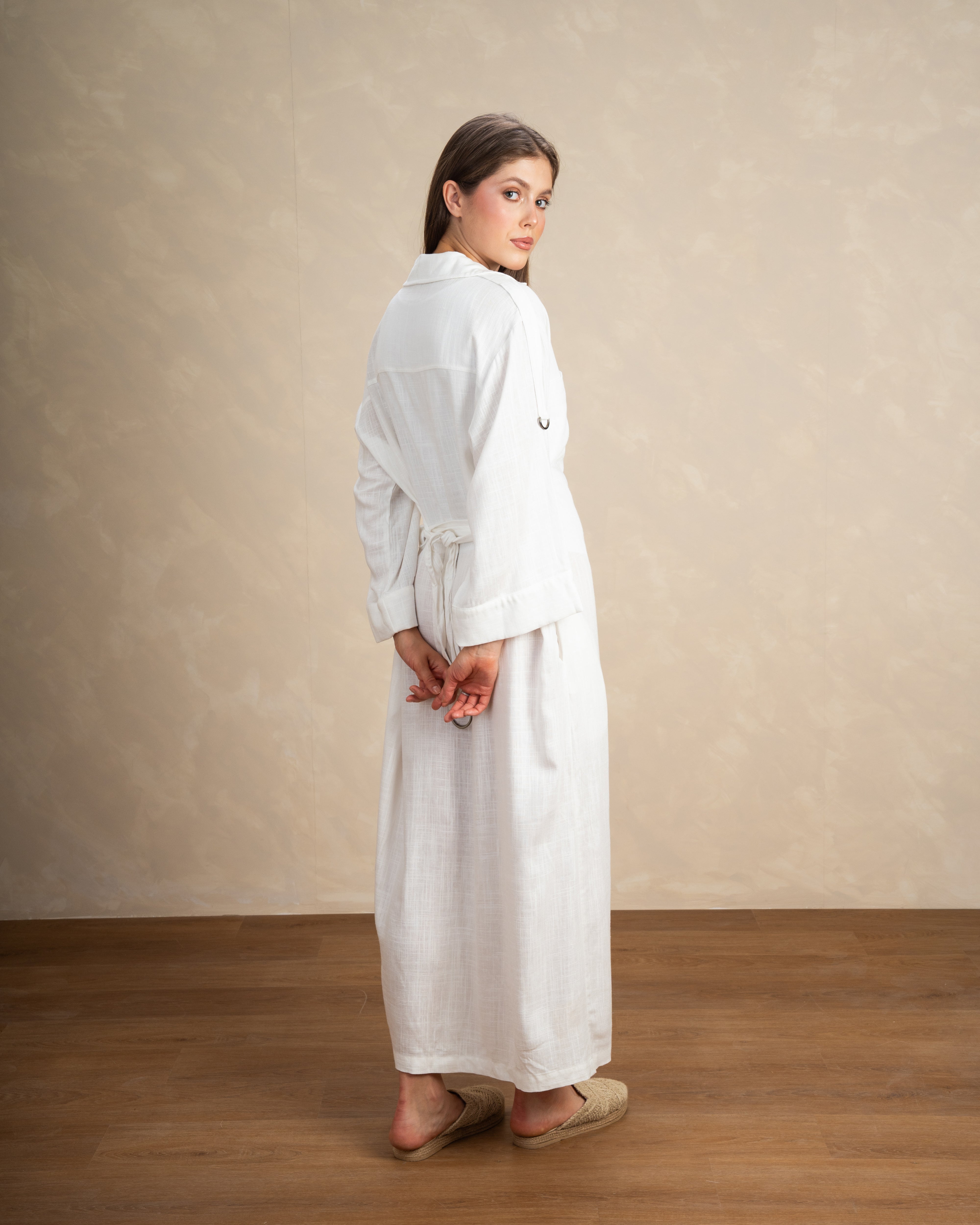 Plain Button-Up Dress With Two Pockets