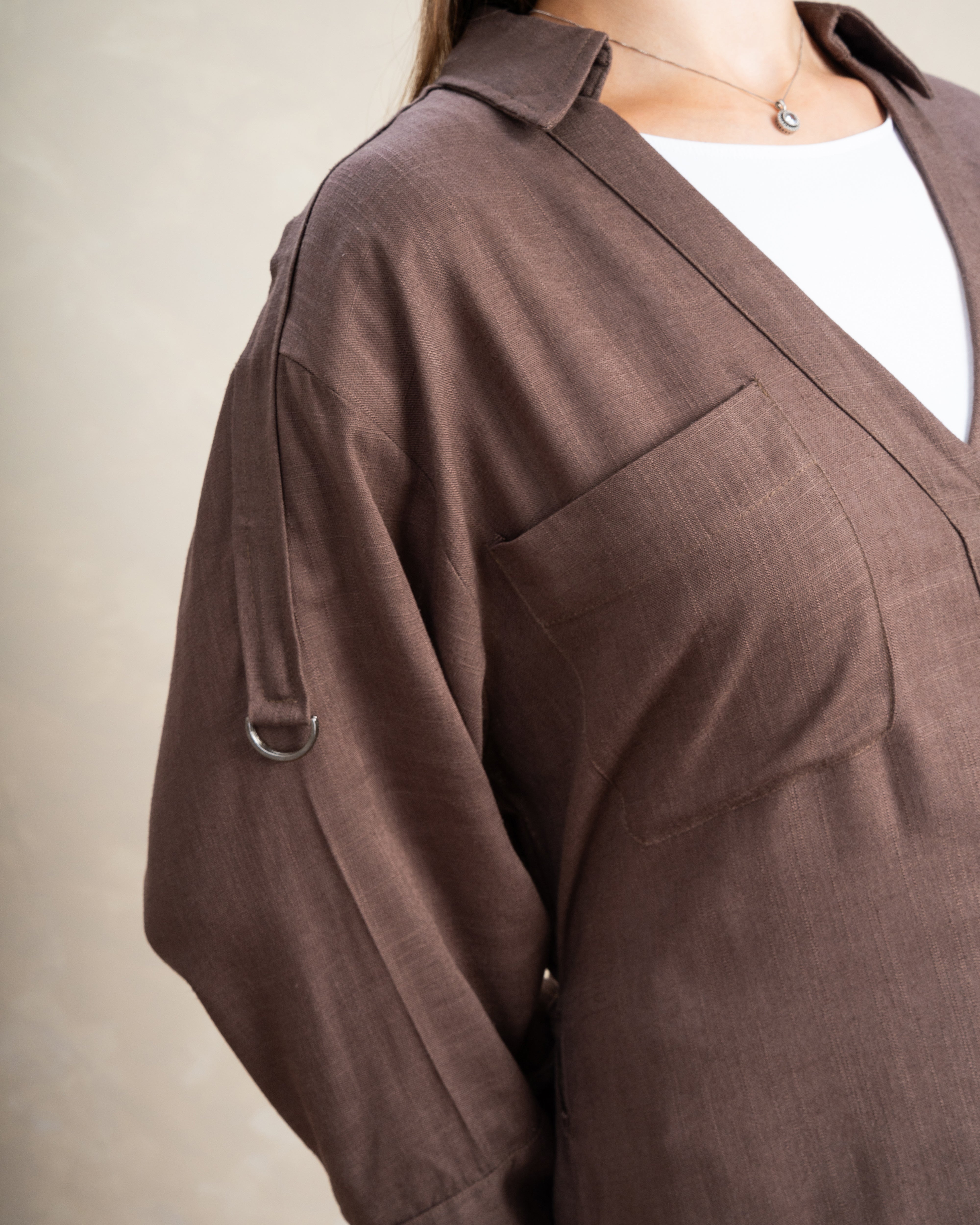 Plain Button-Up Dress With Two Pockets