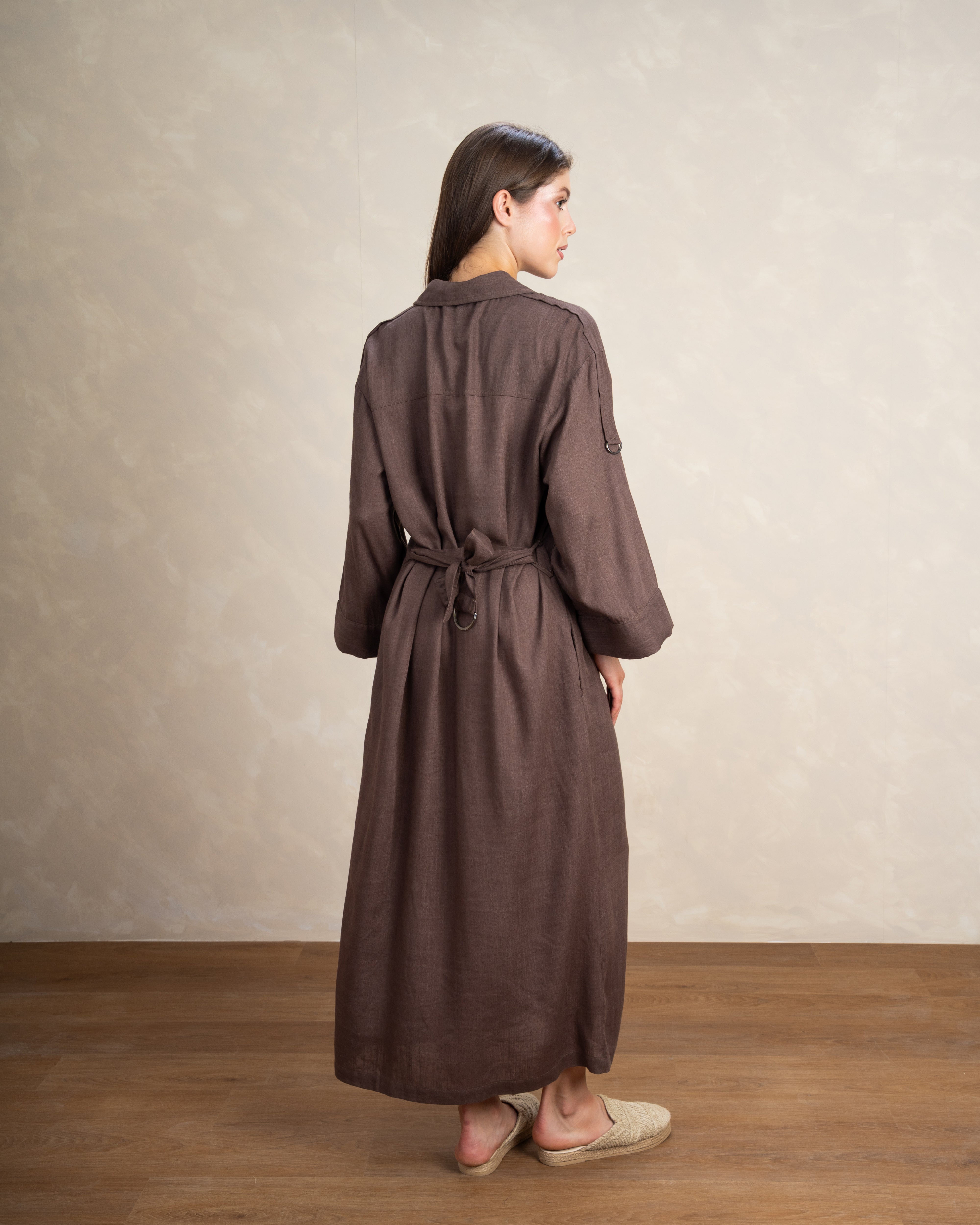 Plain Button-Up Dress With Two Pockets