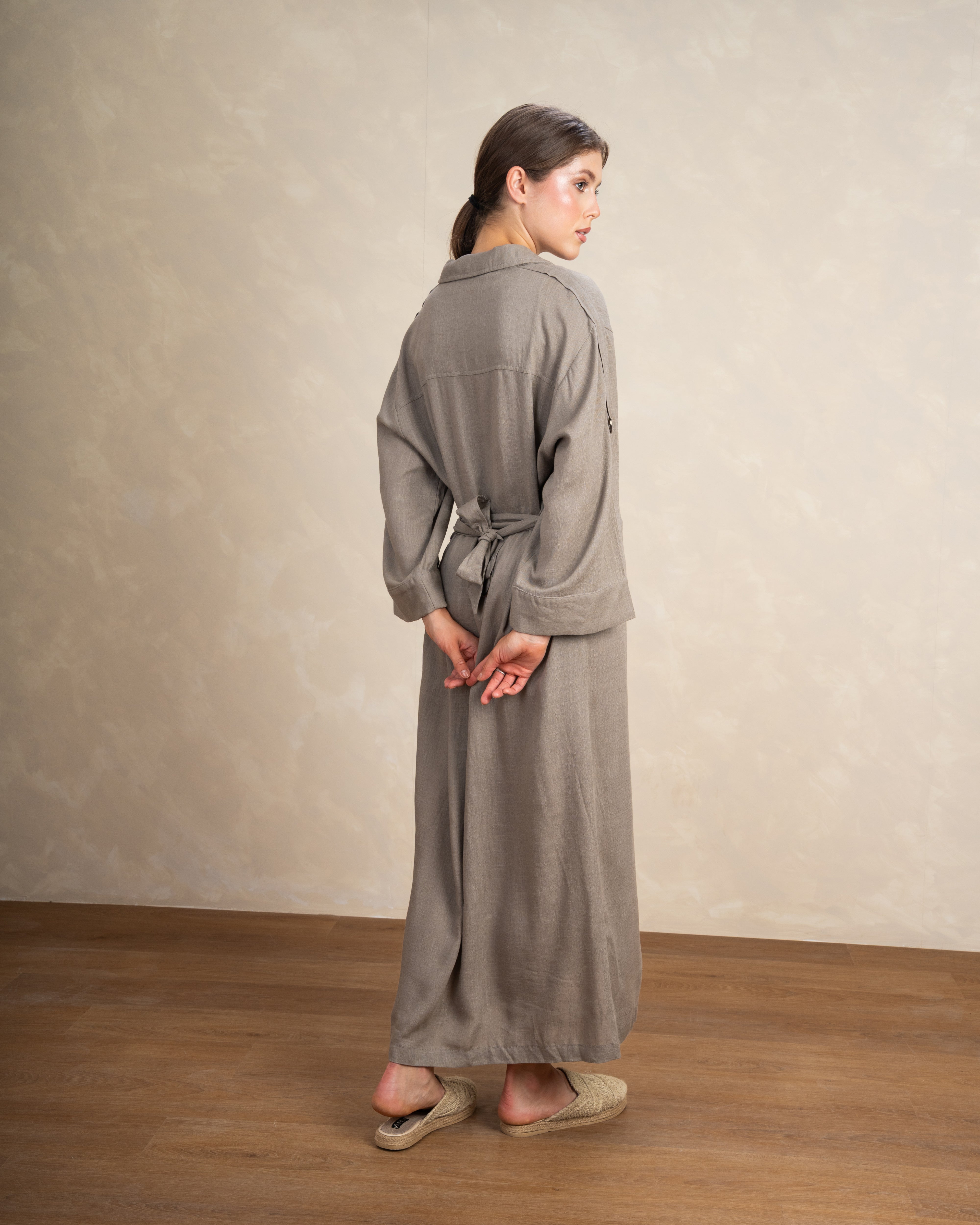 Plain Button-Up Dress With Two Pockets