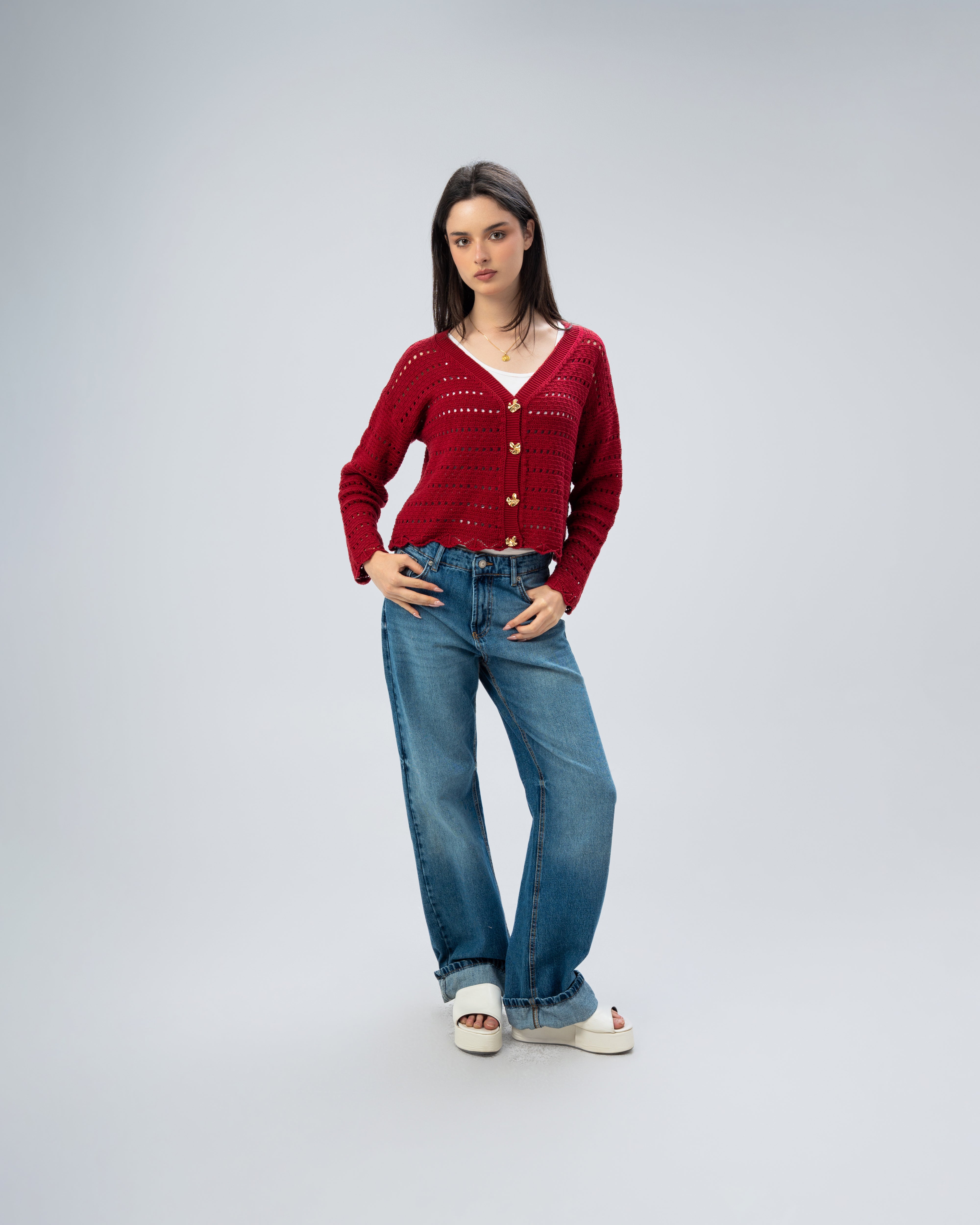 knitted Jacket with buttons.
