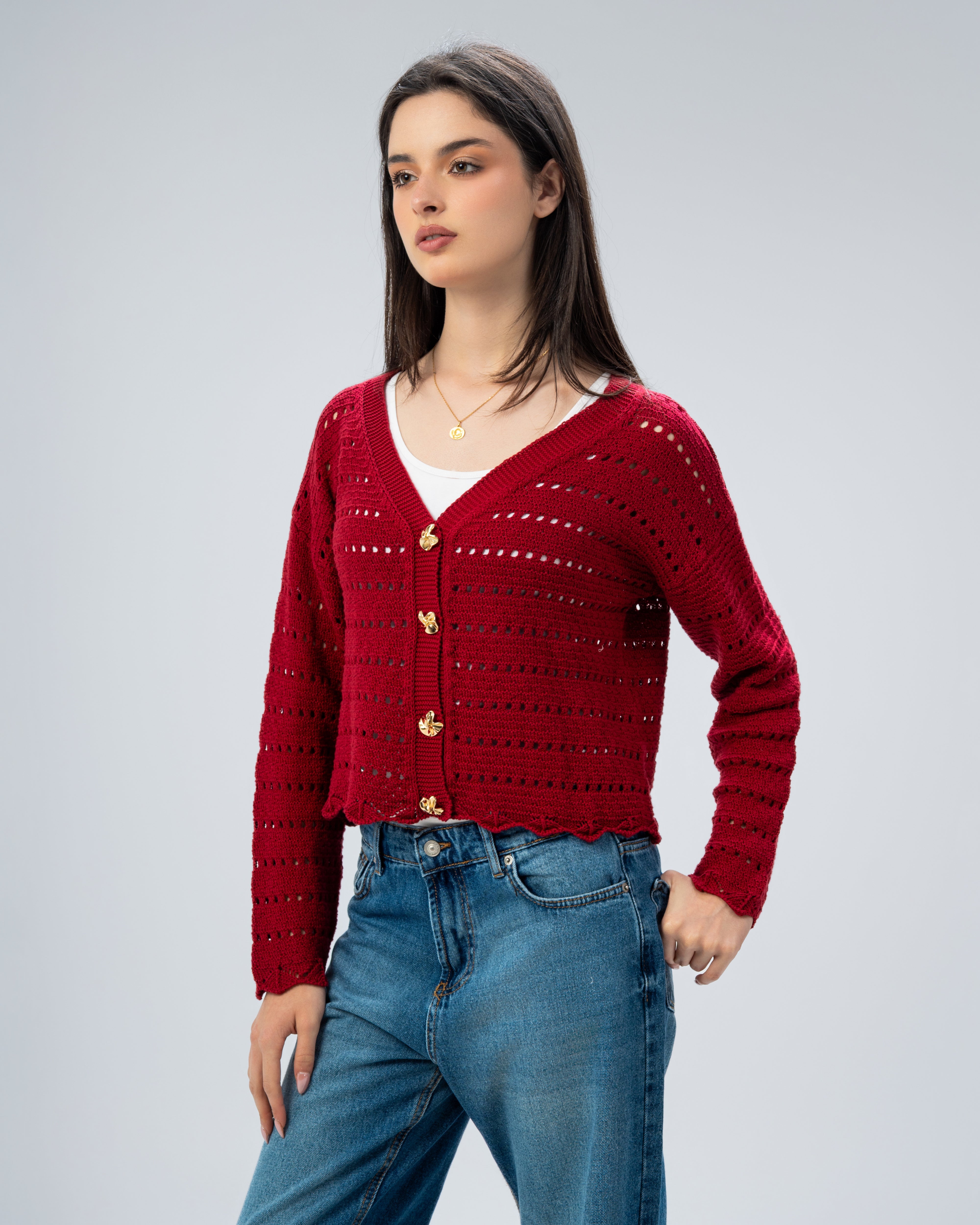 knitted Jacket with buttons.