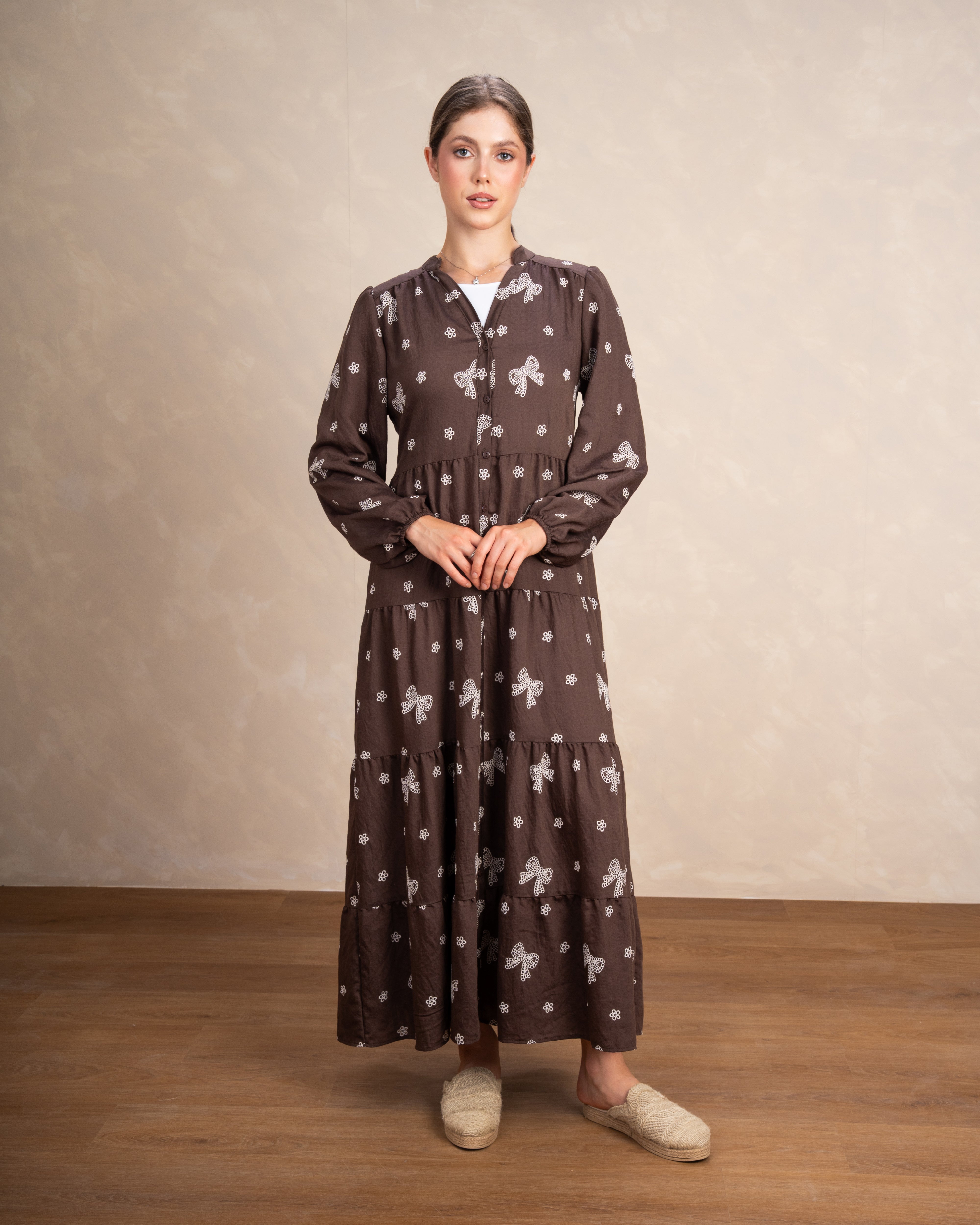 Embroidered Dress With Bow Detail