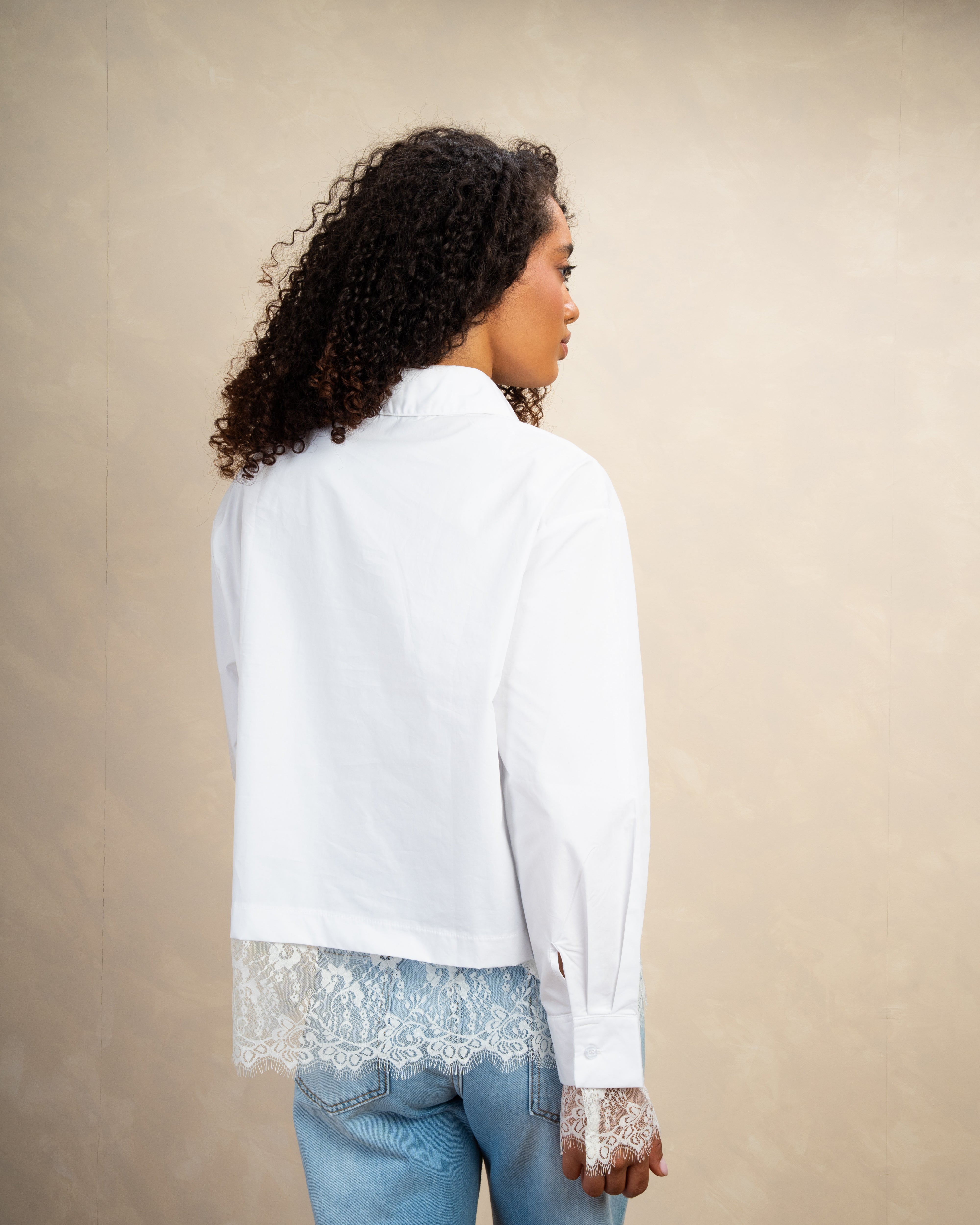 Plain Shirt With Floral Lace Sleeves And Waist