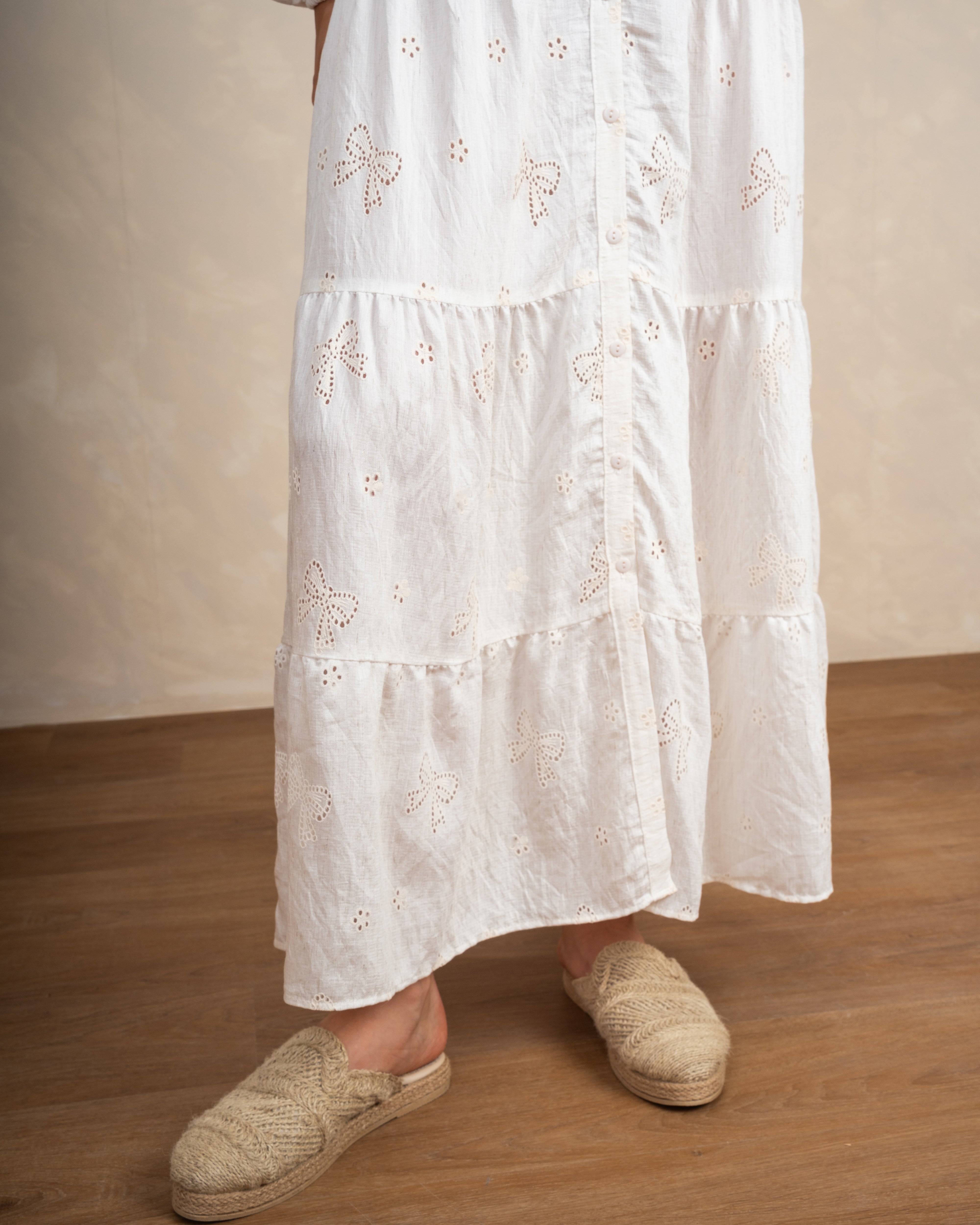 Embroidered Dress With Bow Detail