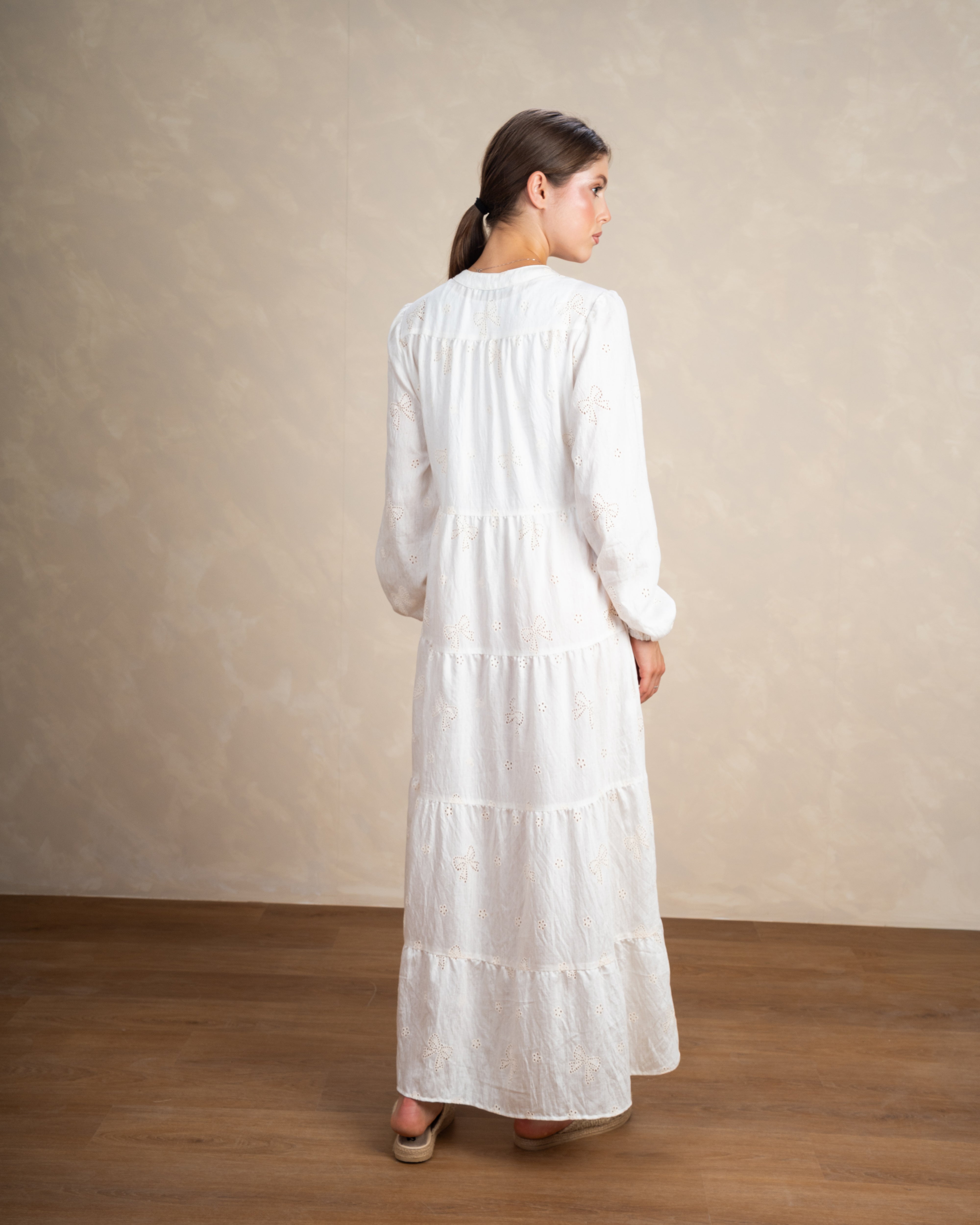 Embroidered Dress With Bow Detail