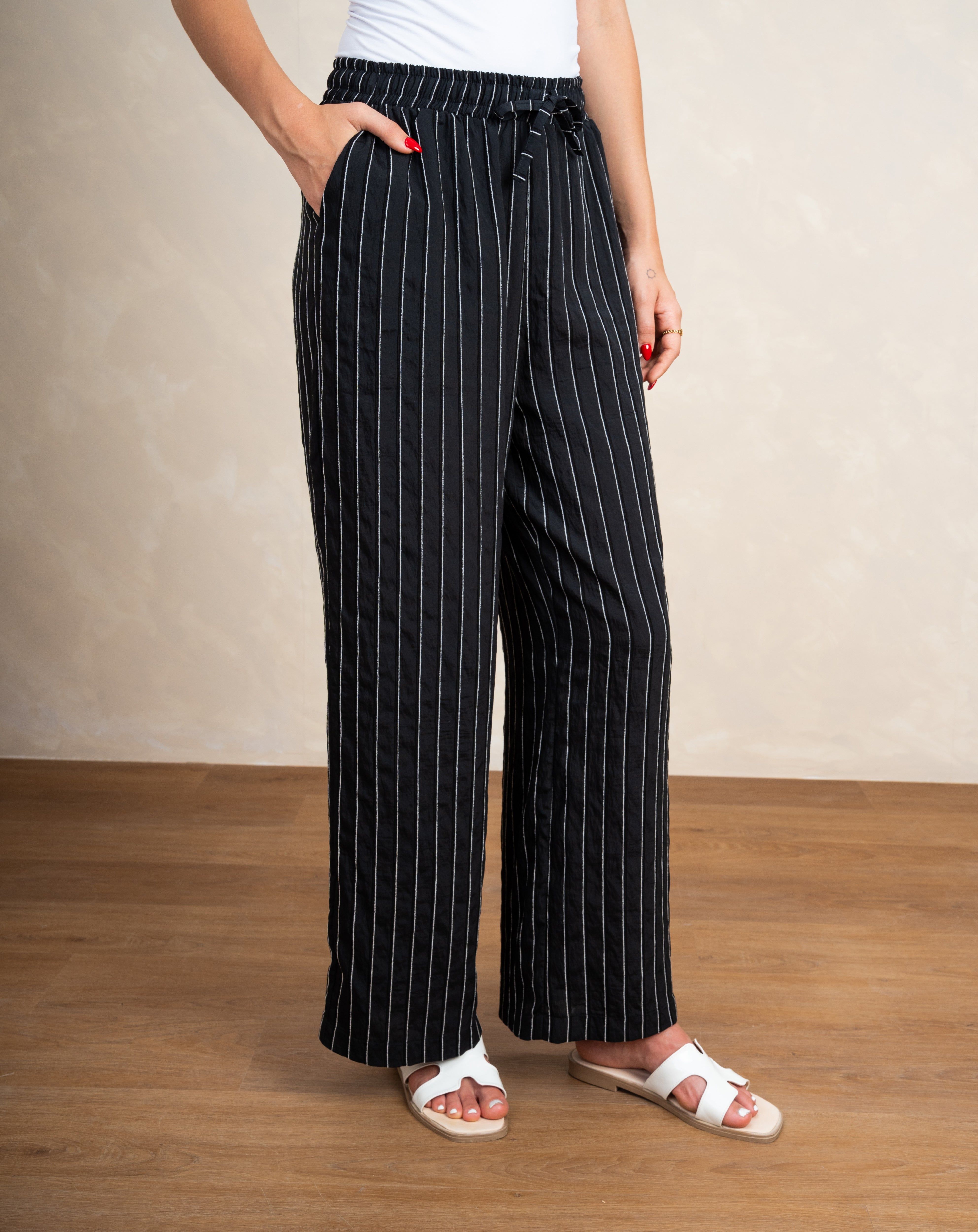 Vertical Striped Trousers With Subtle Color Line