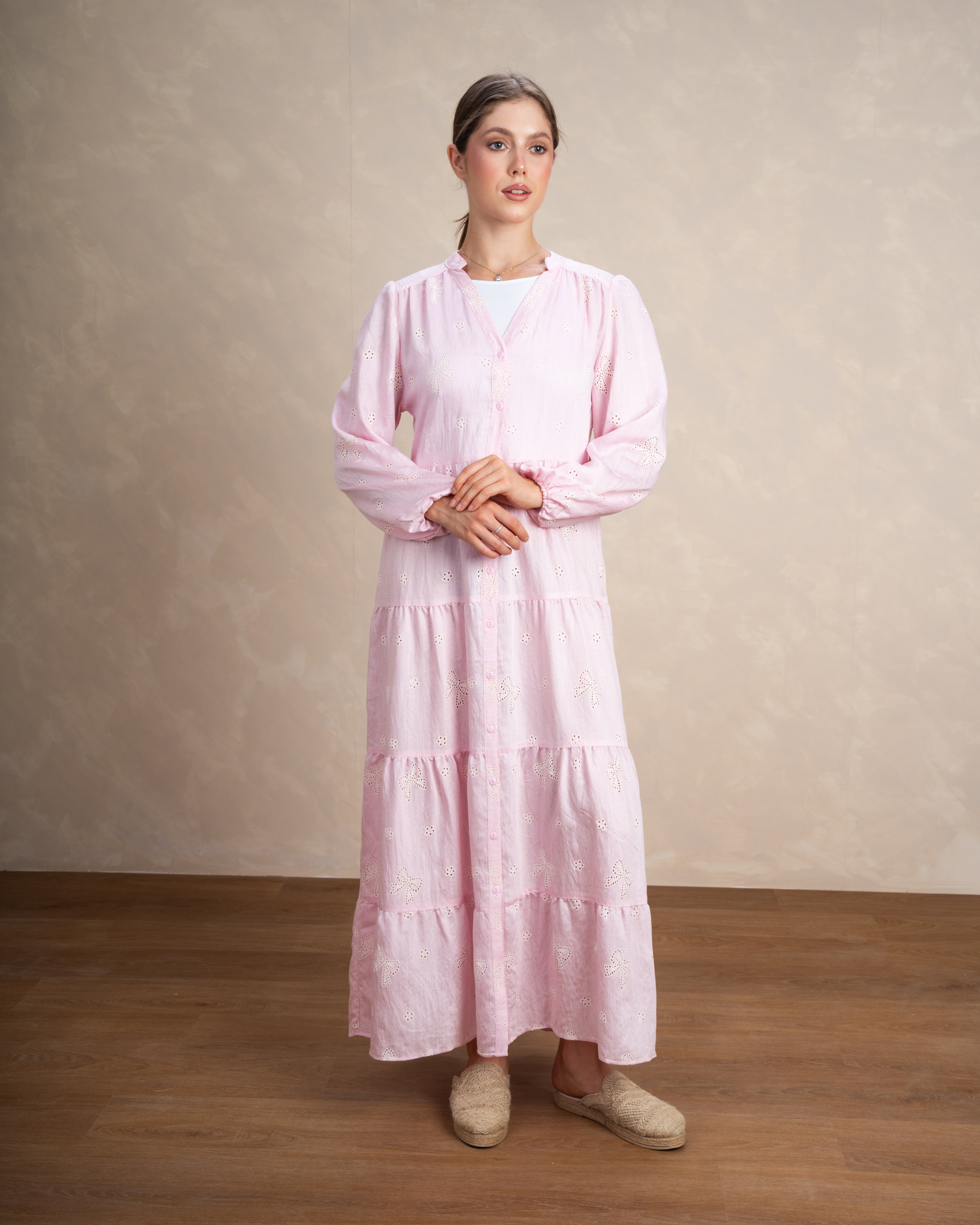Embroidered Dress With Bow Detail