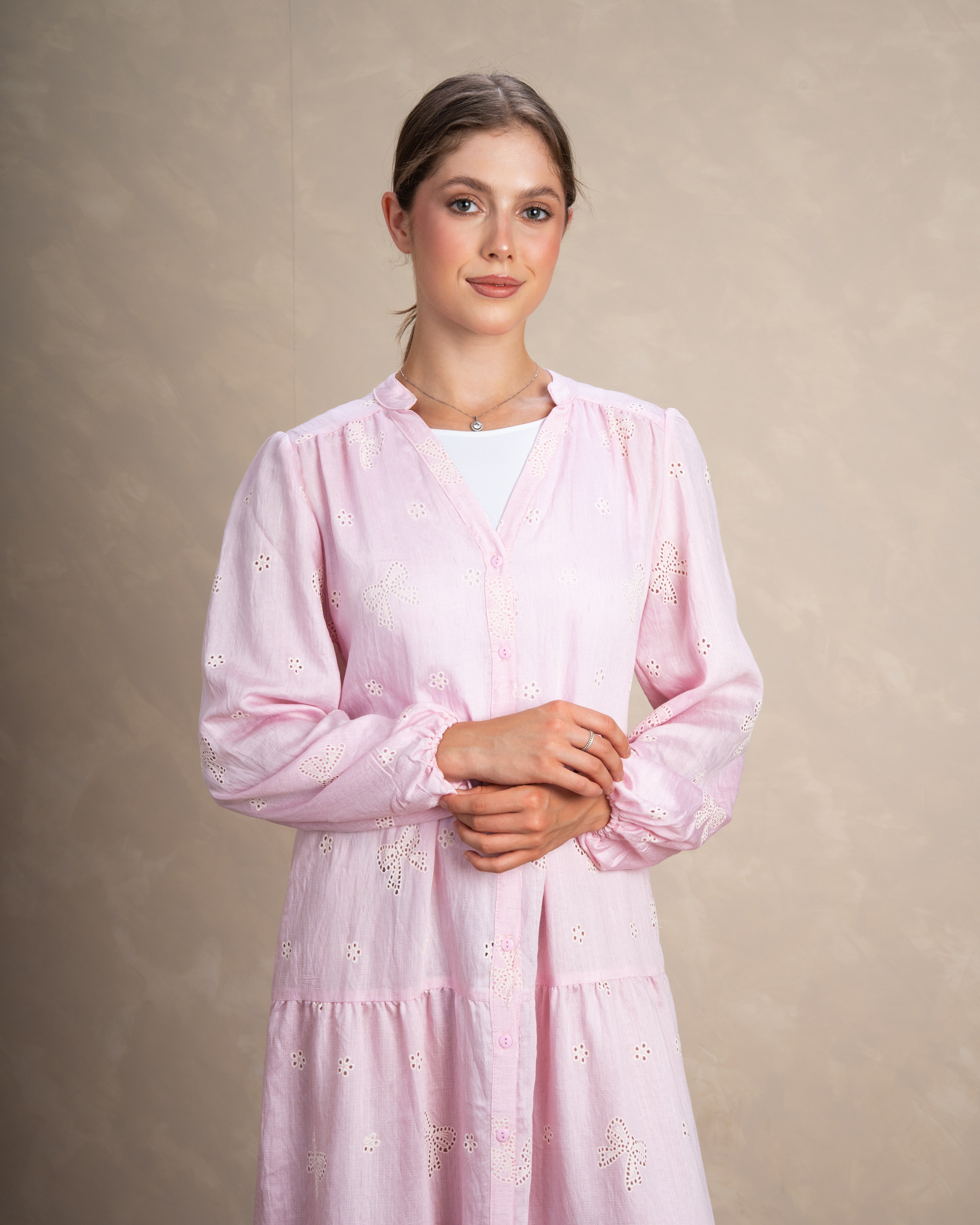 Embroidered Dress With Bow Detail