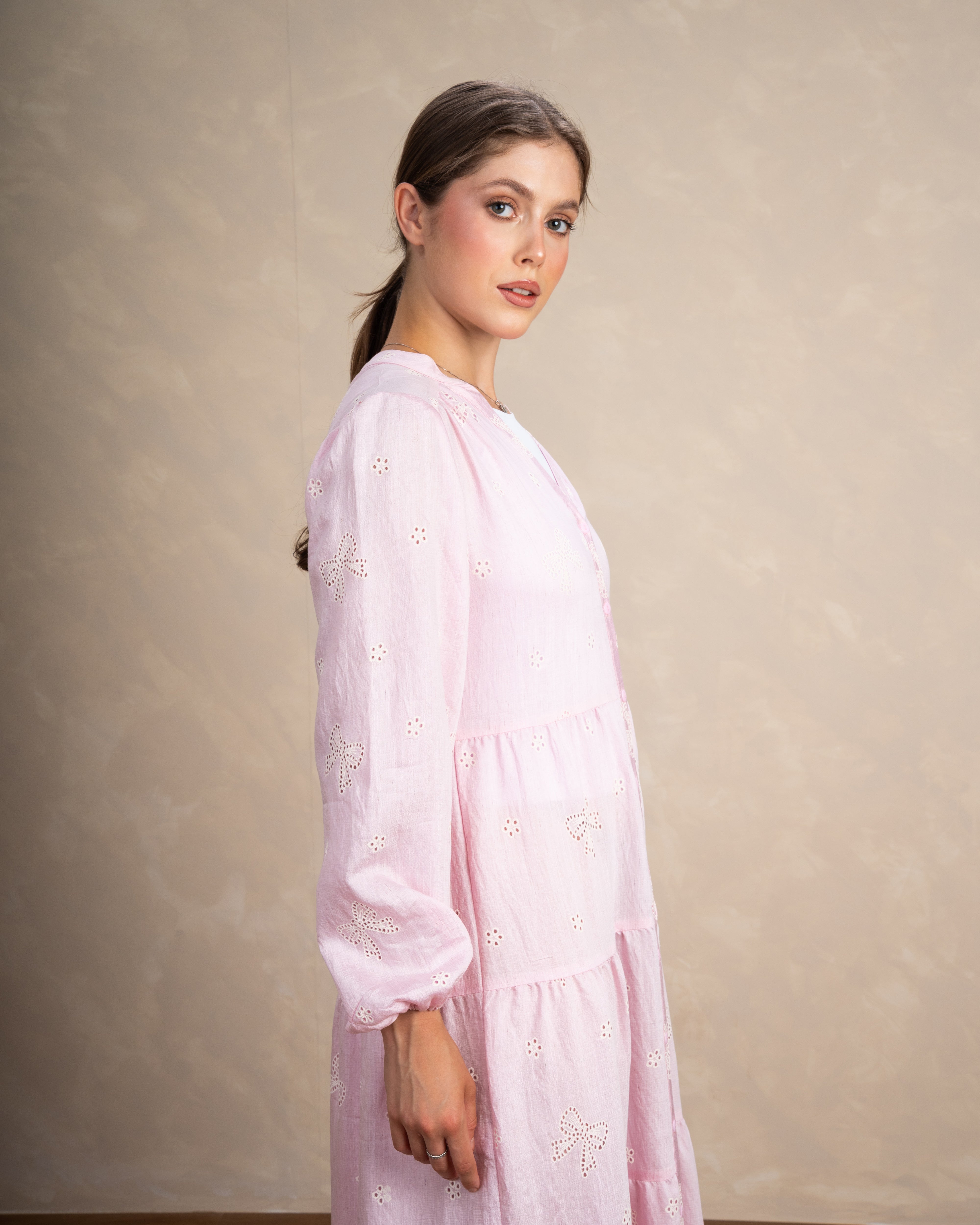 Embroidered Dress With Bow Detail