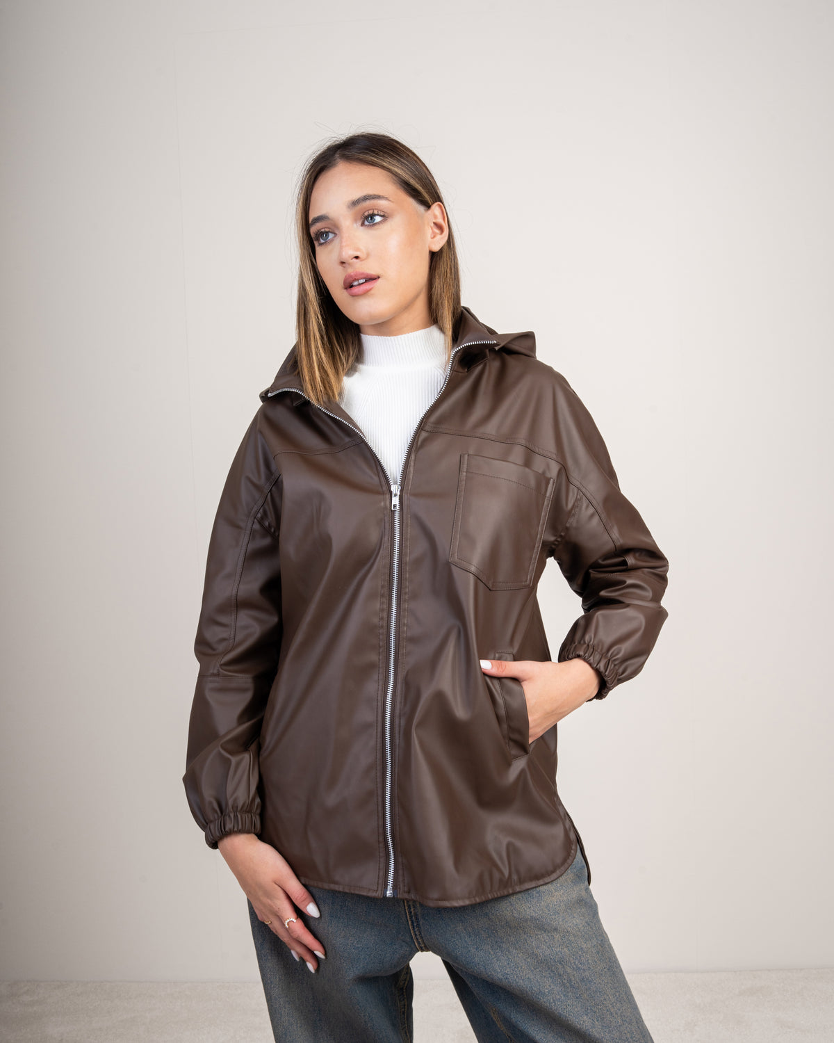Leather jacket with a pocket on the side