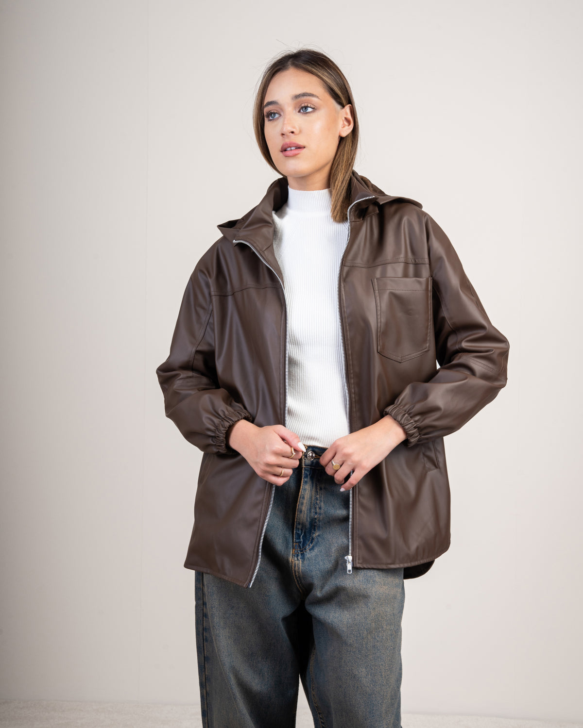 Leather jacket with a pocket on the side