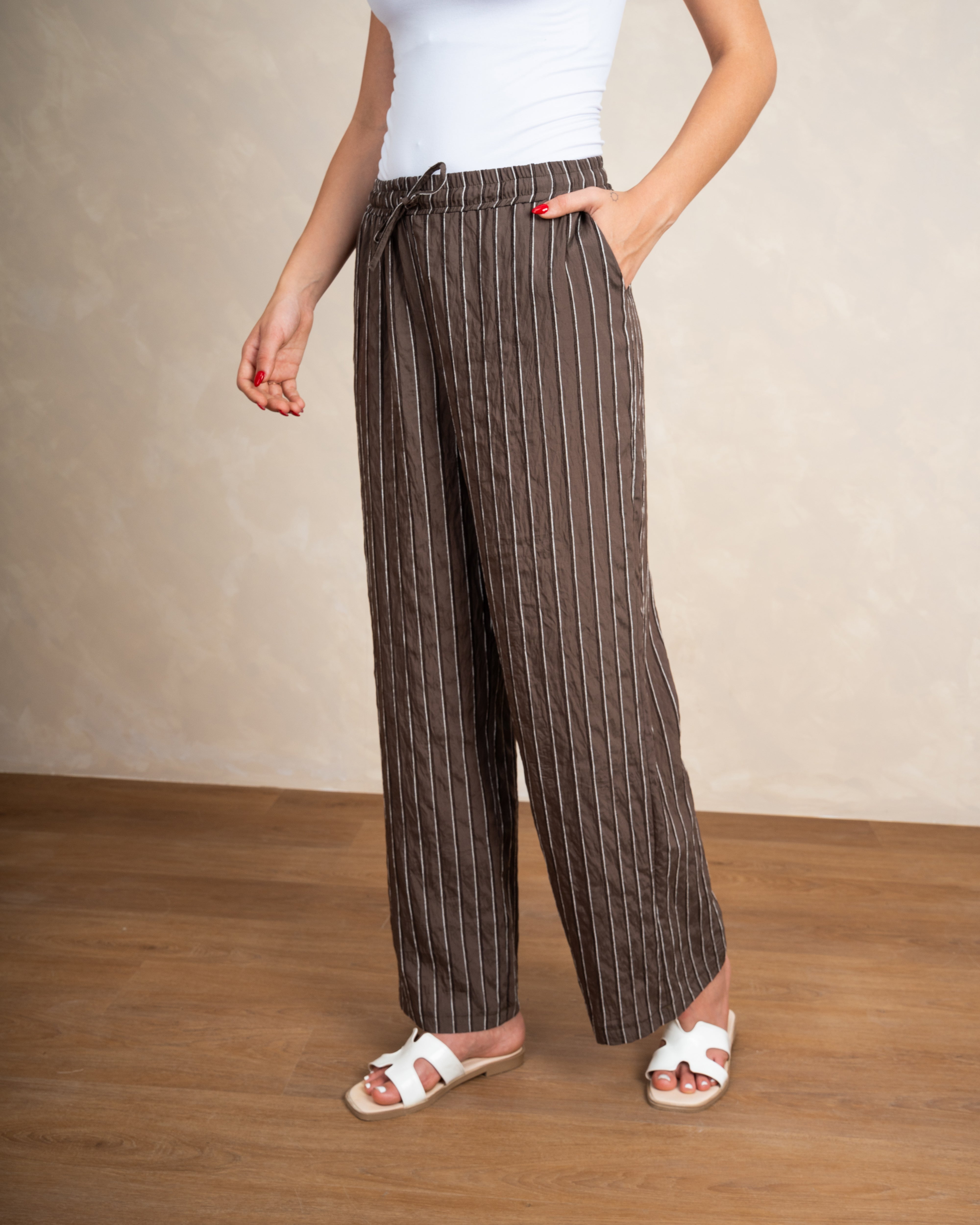 Vertical Striped Trousers With Subtle Color Line