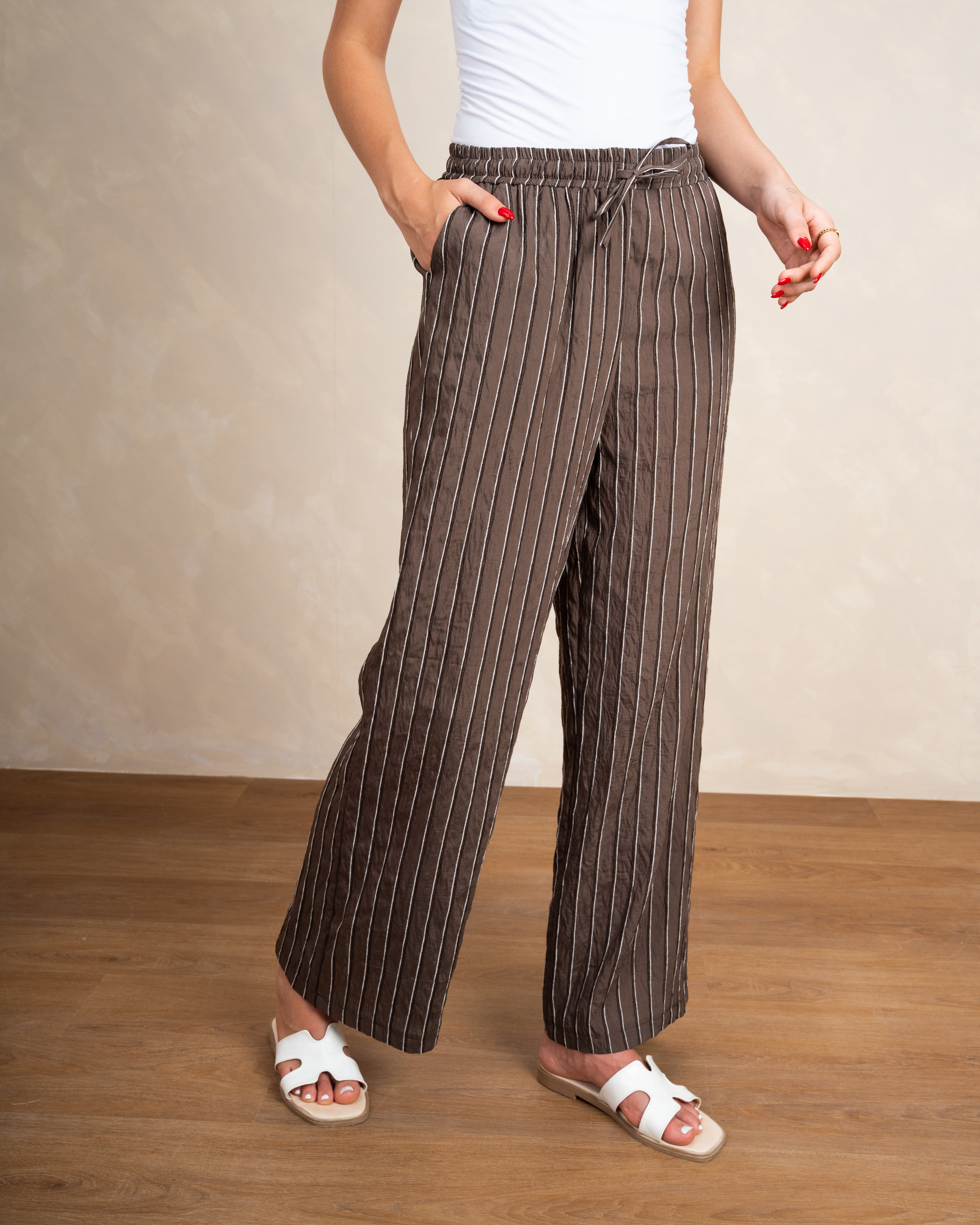 Vertical Striped Trousers With Subtle Color Line