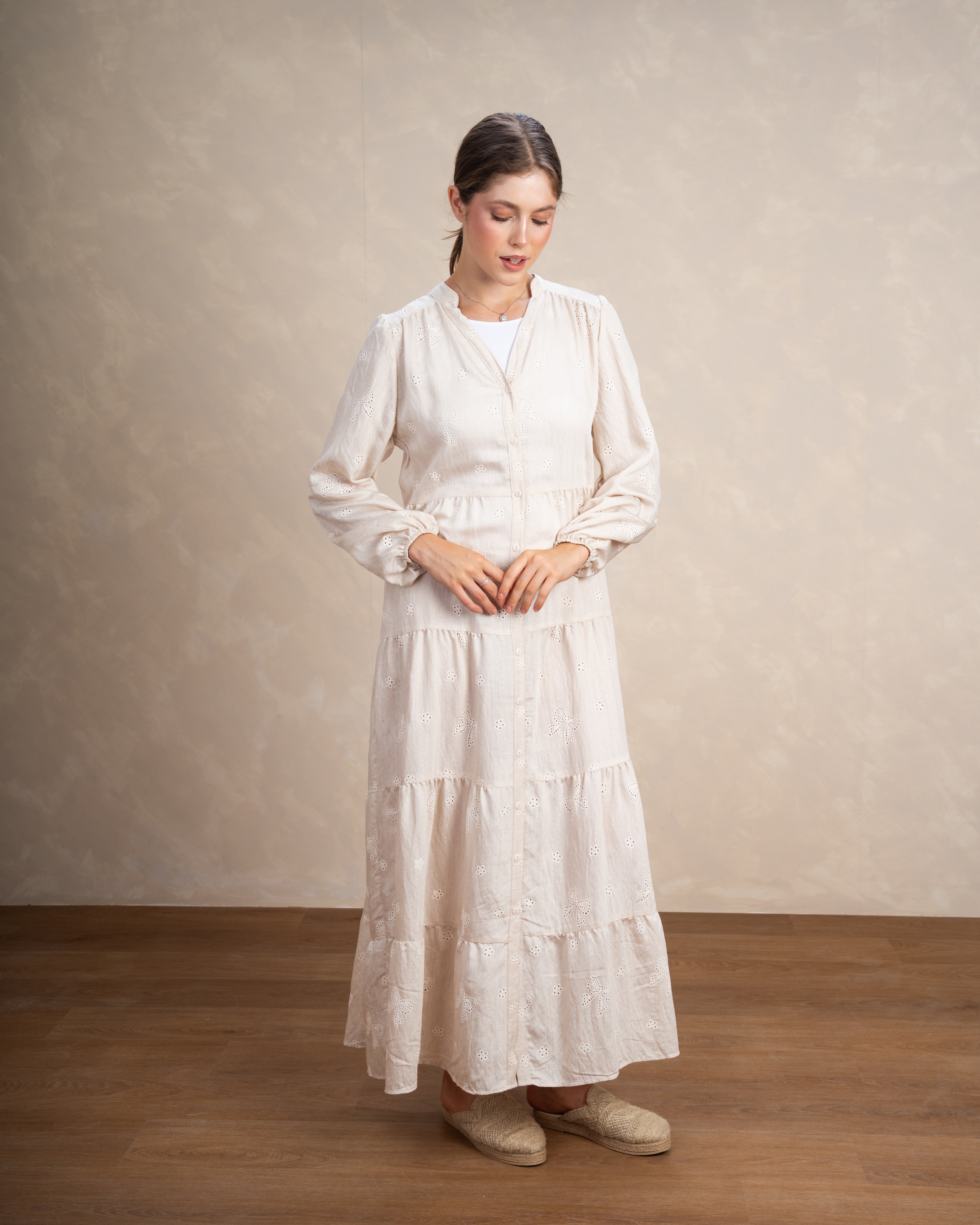 Embroidered Dress With Bow Detail
