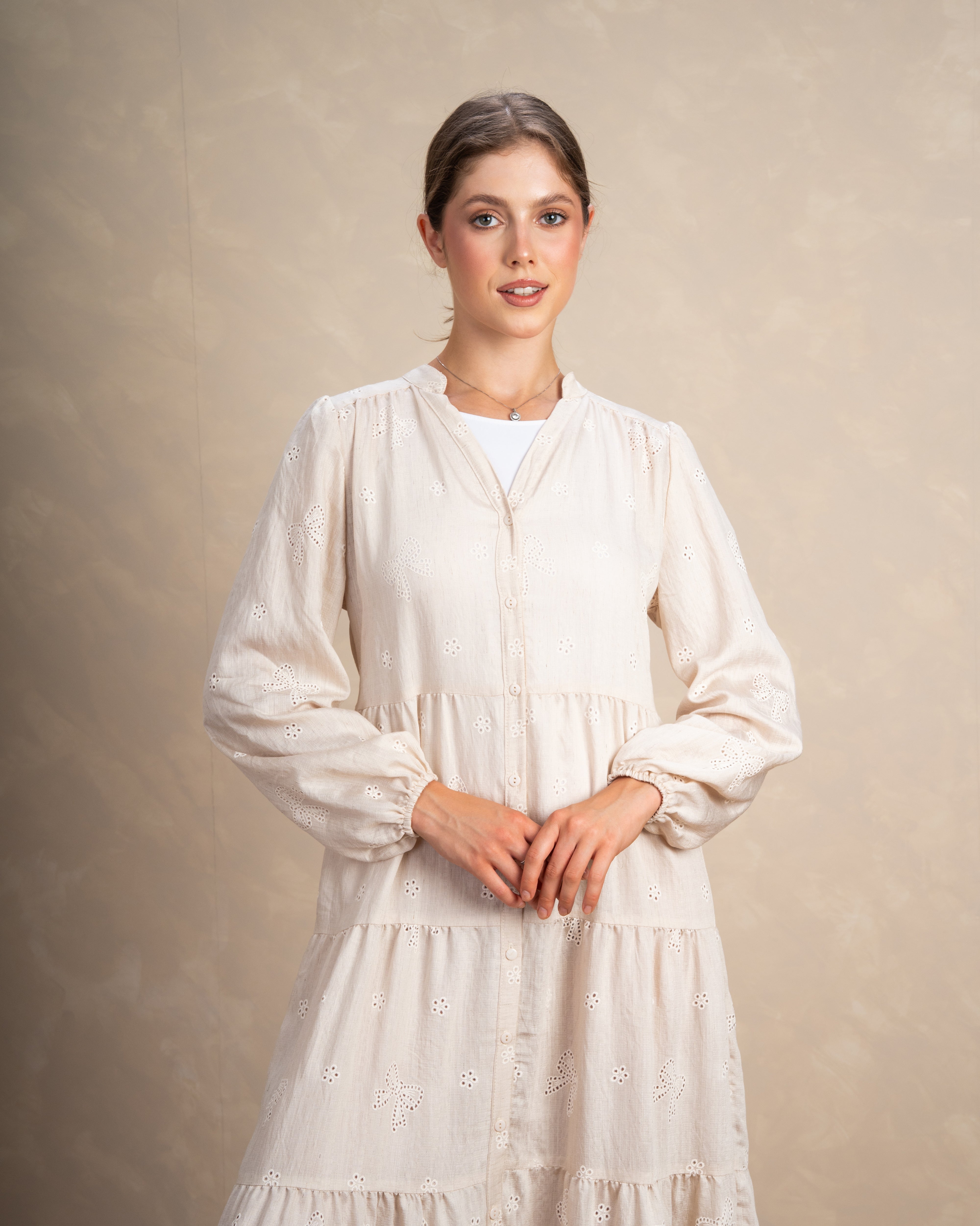 Embroidered Dress With Bow Detail