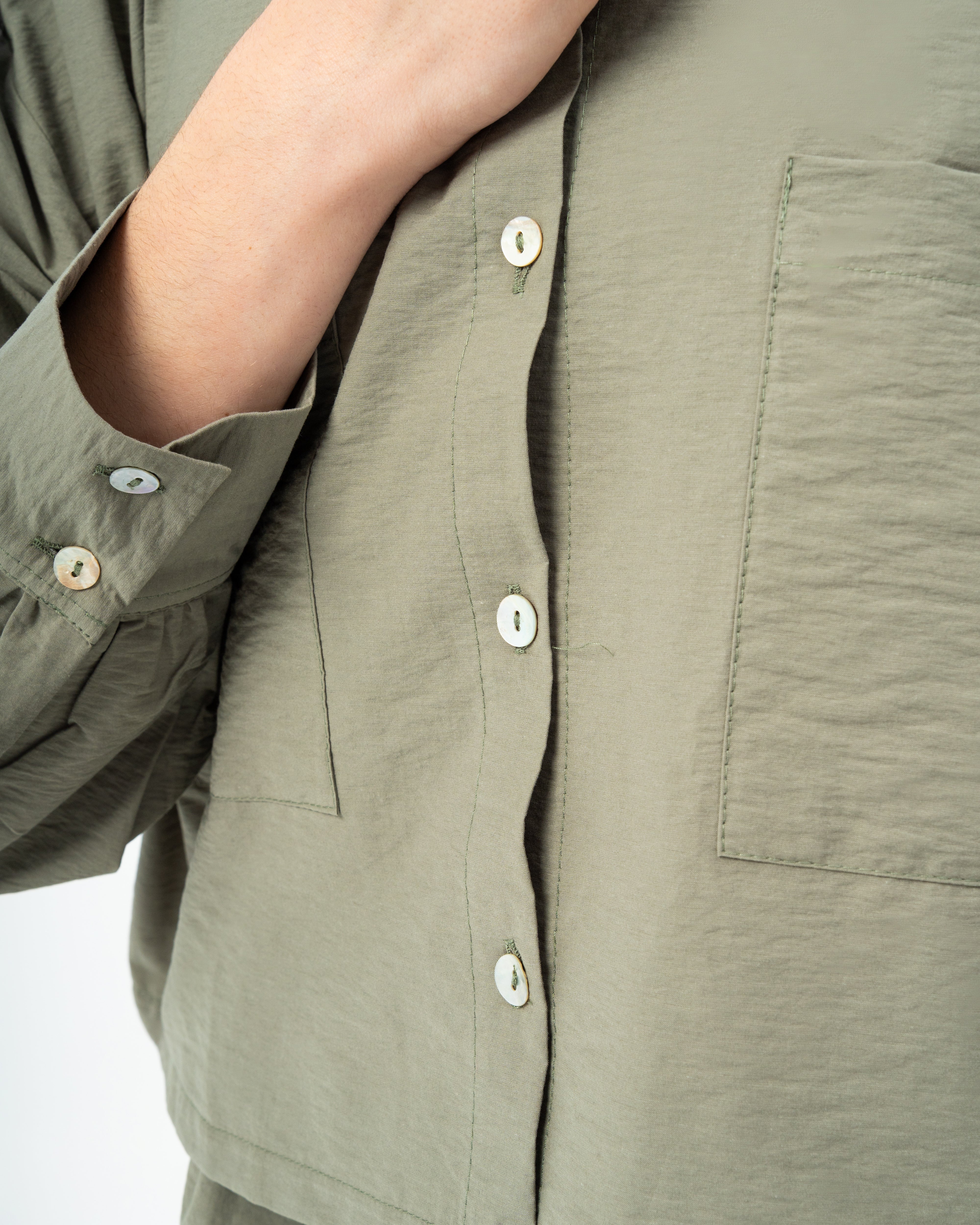Short Gabardine Shirt with Two Large Pockets