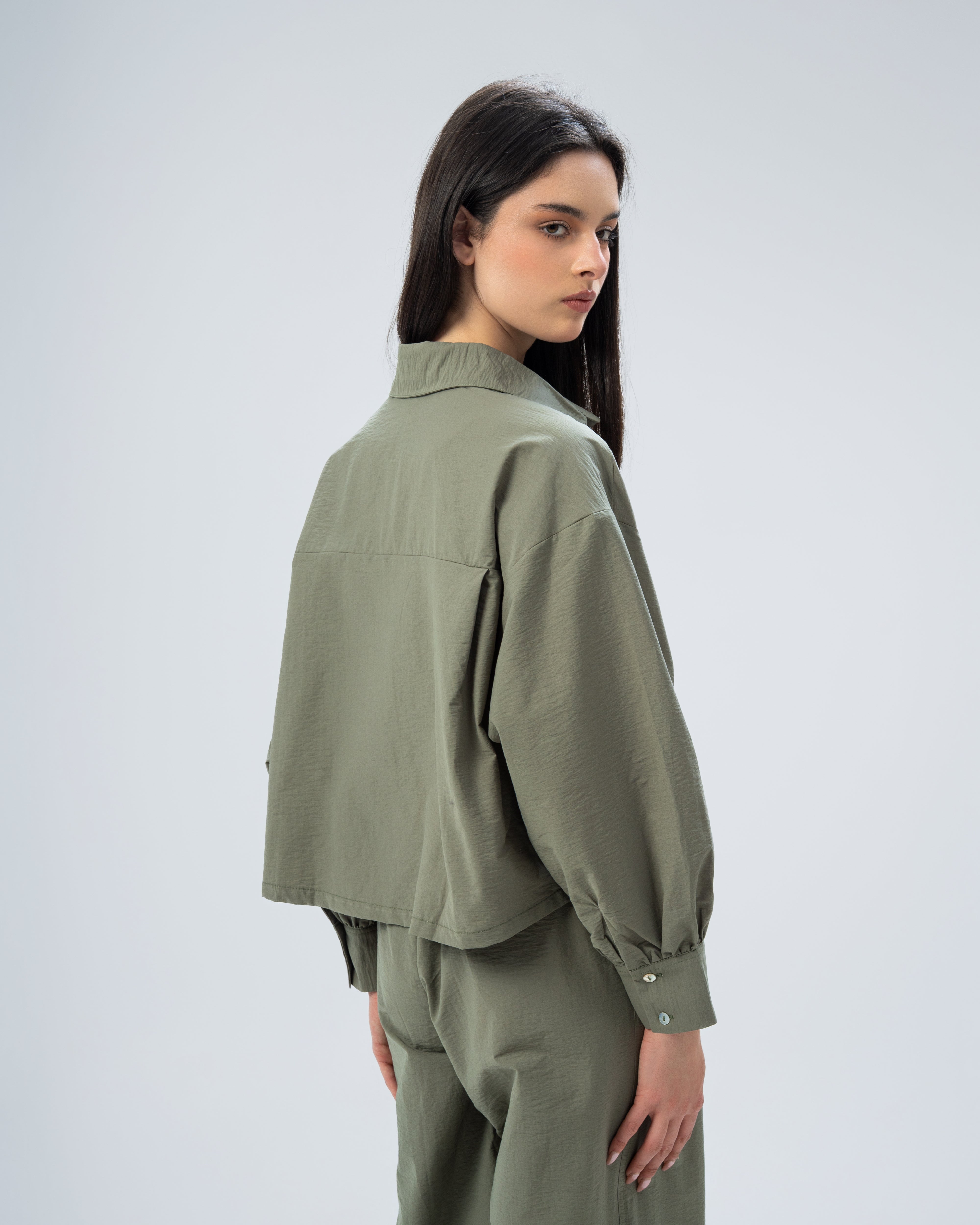 Short Gabardine Shirt with Two Large Pockets
