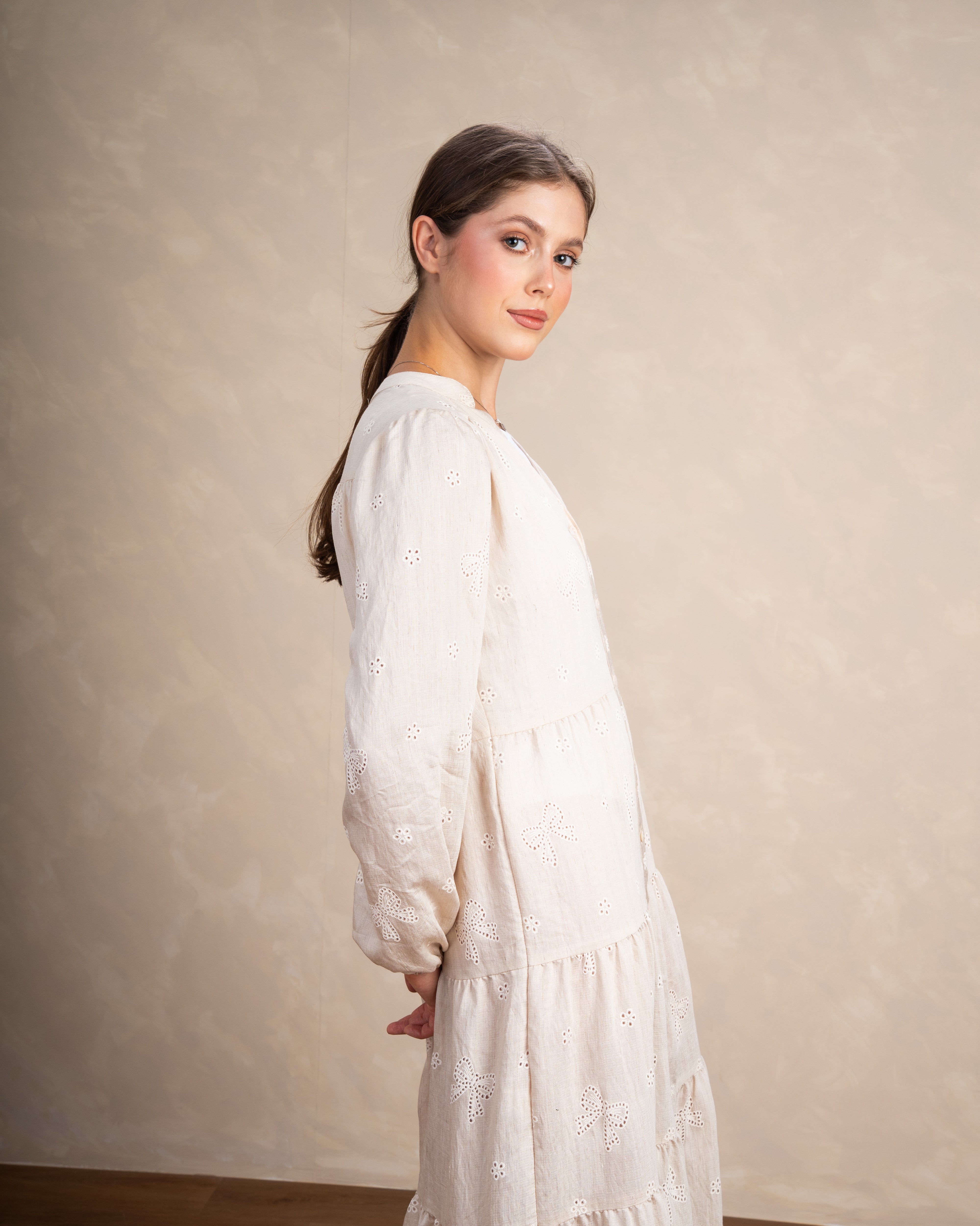 Embroidered Dress With Bow Detail