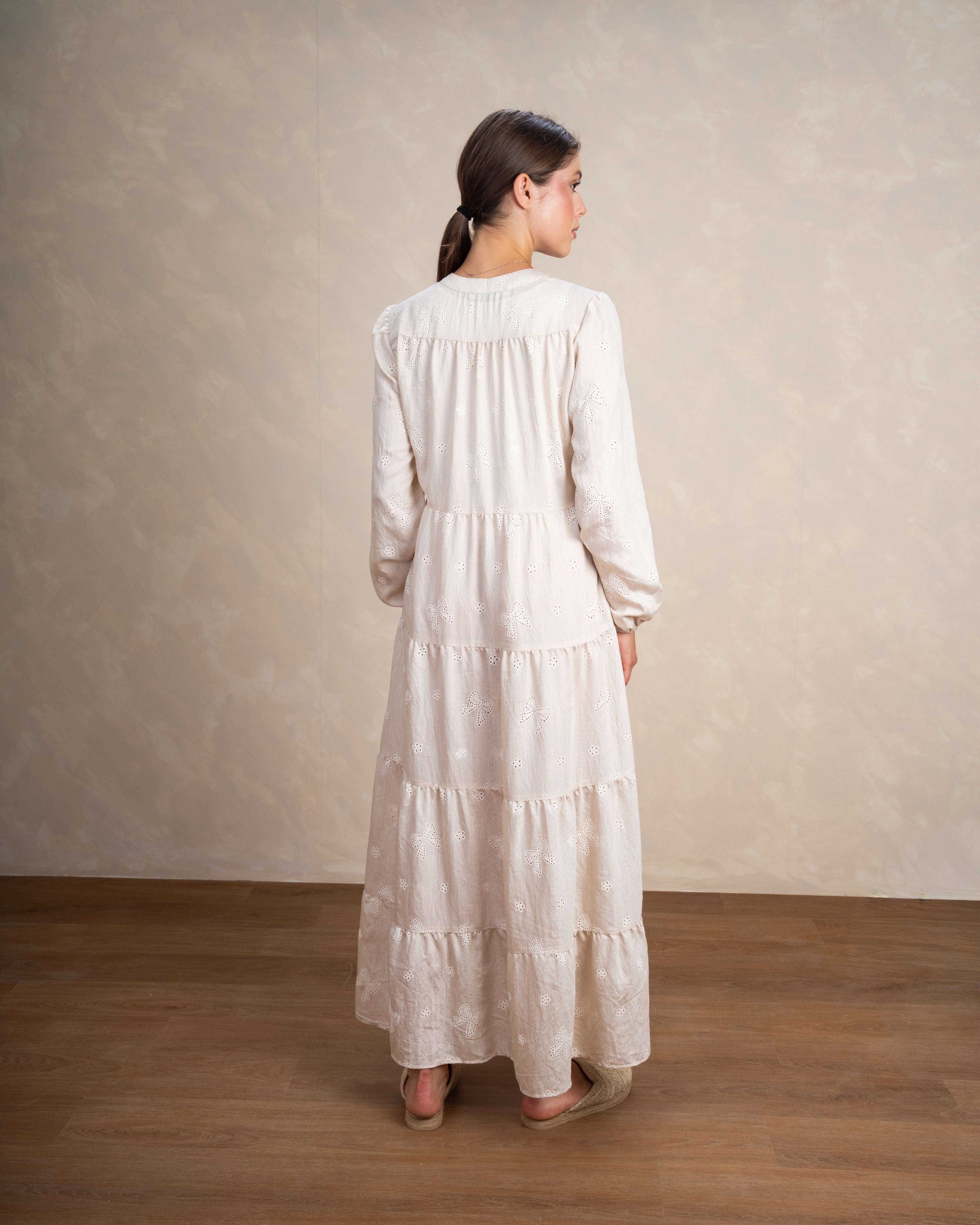 Embroidered Dress With Bow Detail