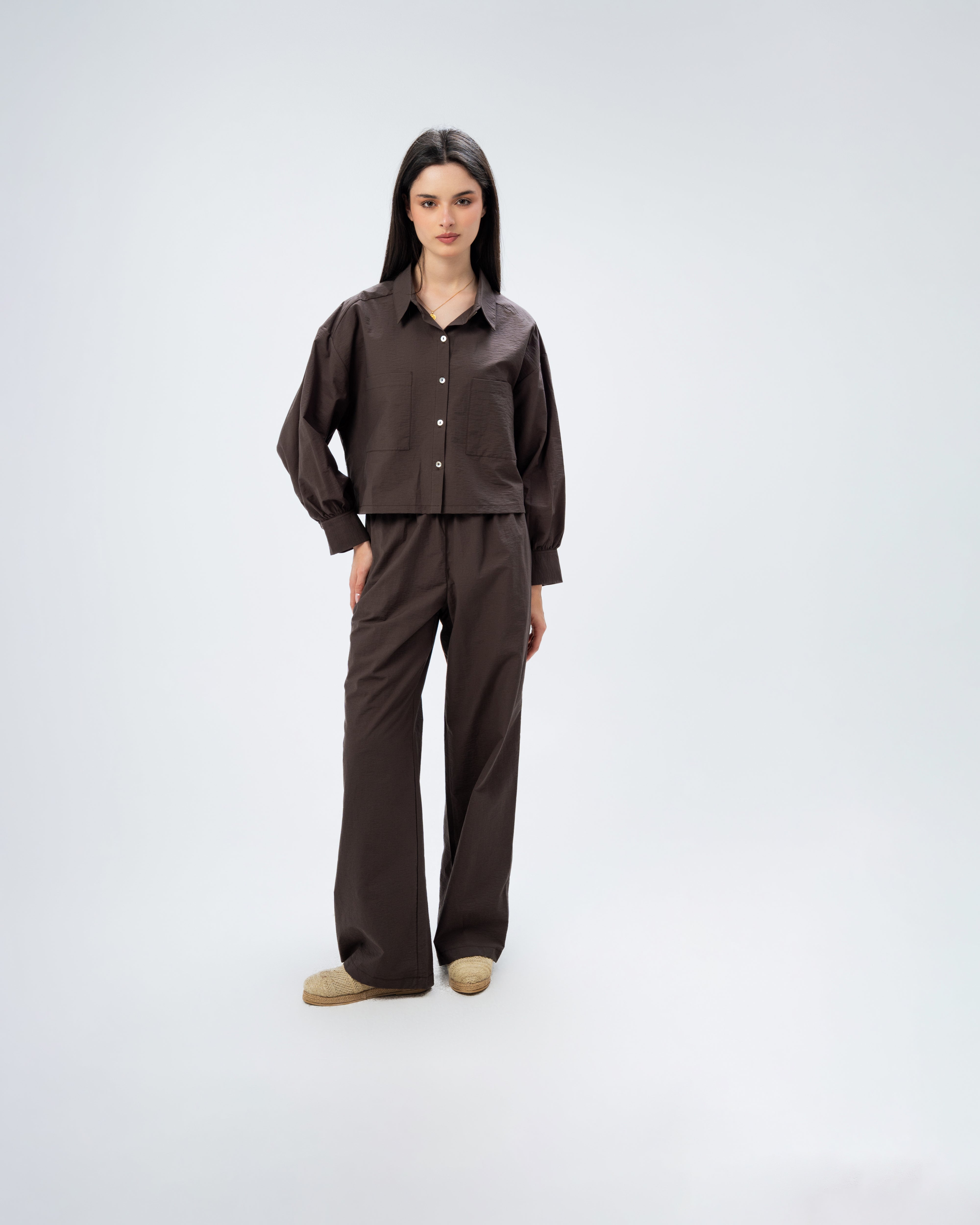Short Gabardine Shirt with Two Large Pockets