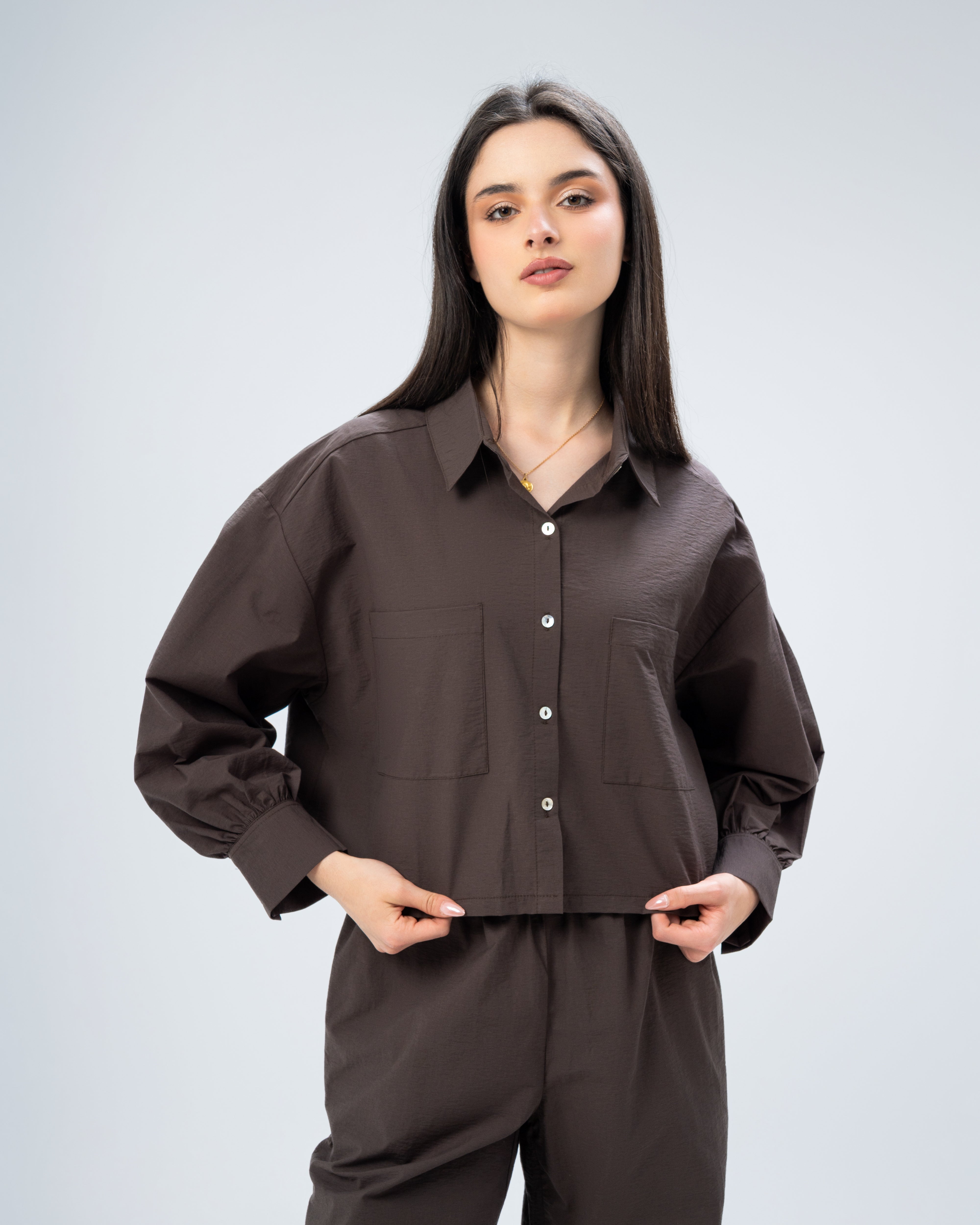 Short Gabardine Shirt with Two Large Pockets