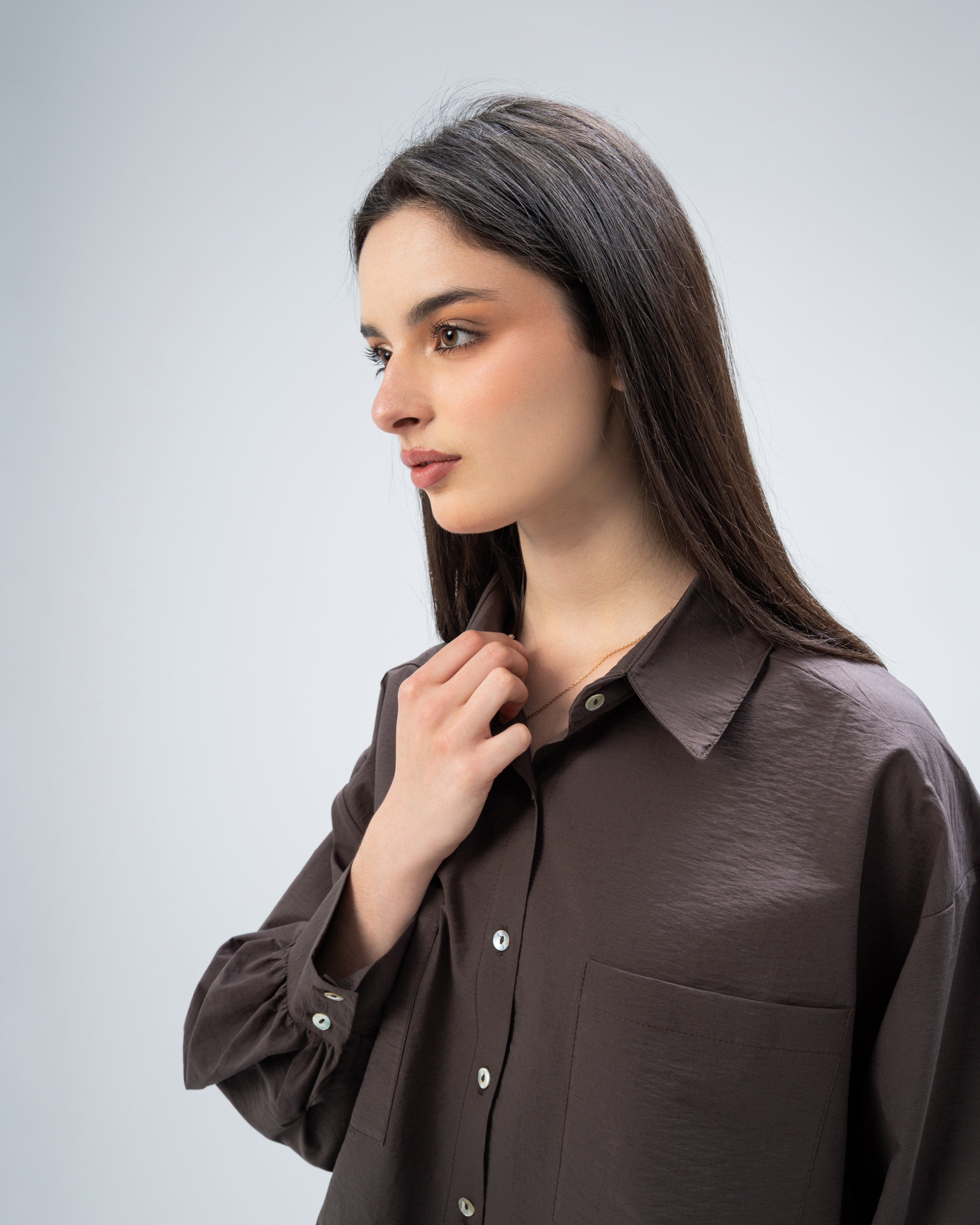 Short Gabardine Shirt with Two Large Pockets