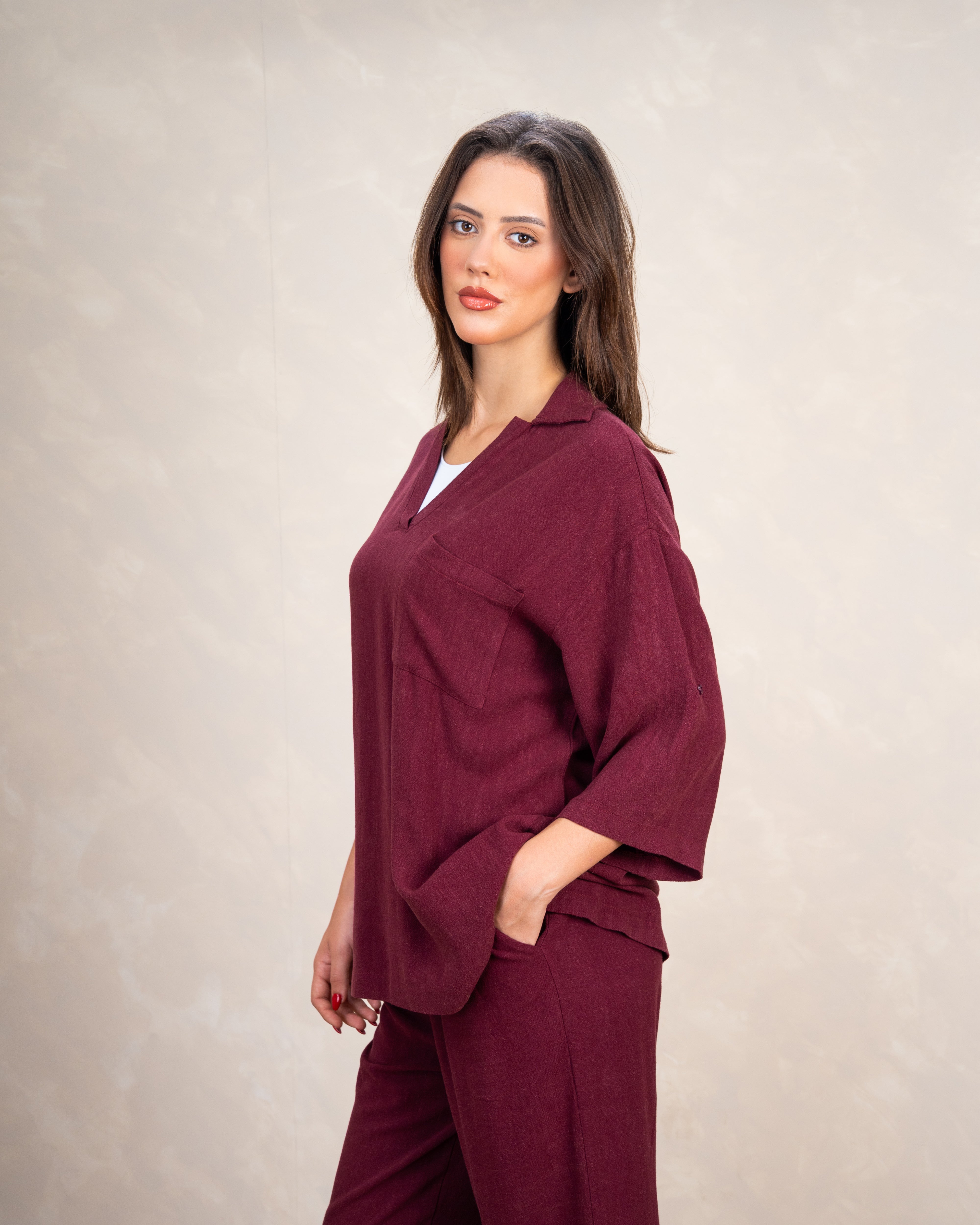 Minimal Linen Blouse With Pocket