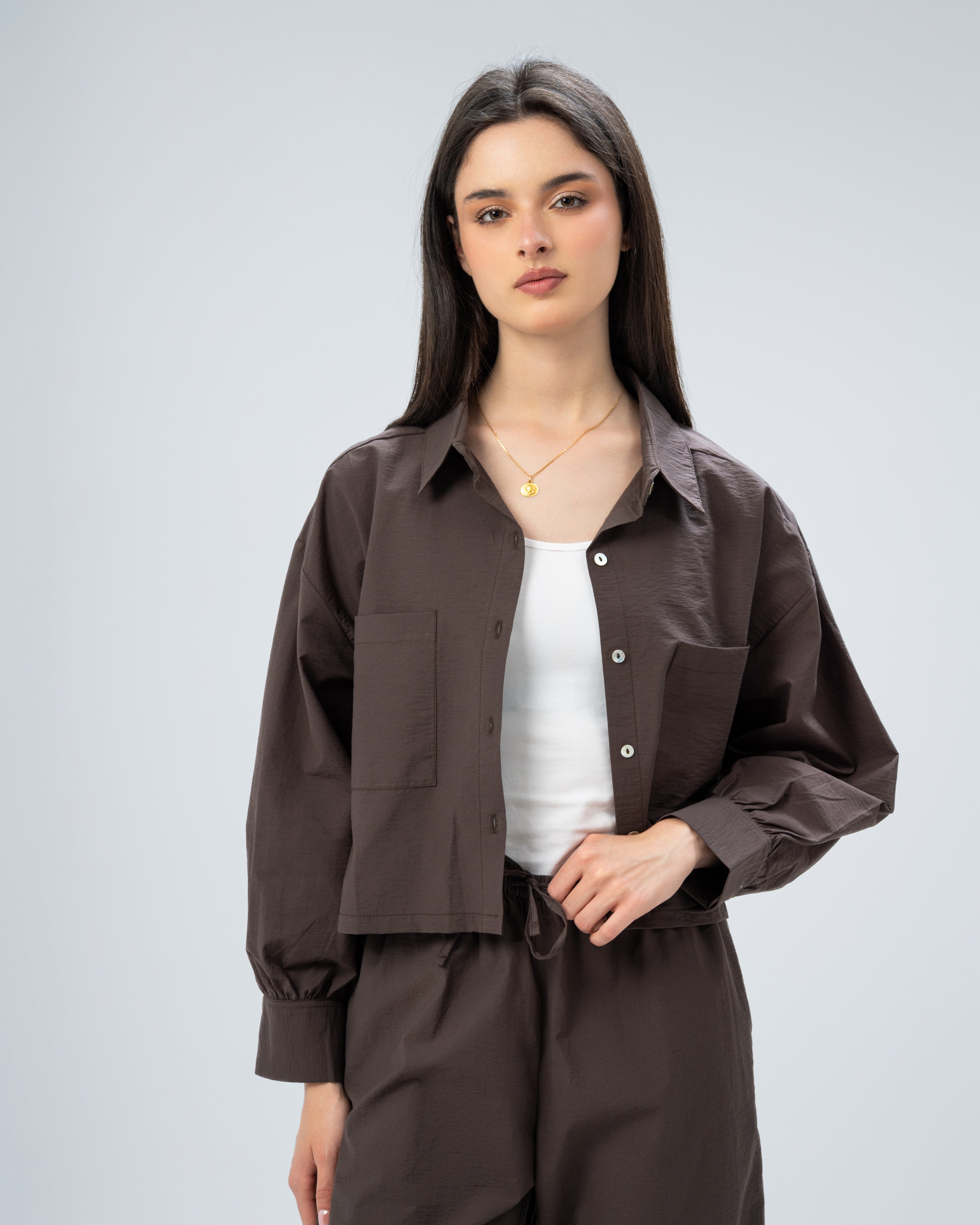 Short Gabardine Shirt with Two Large Pockets