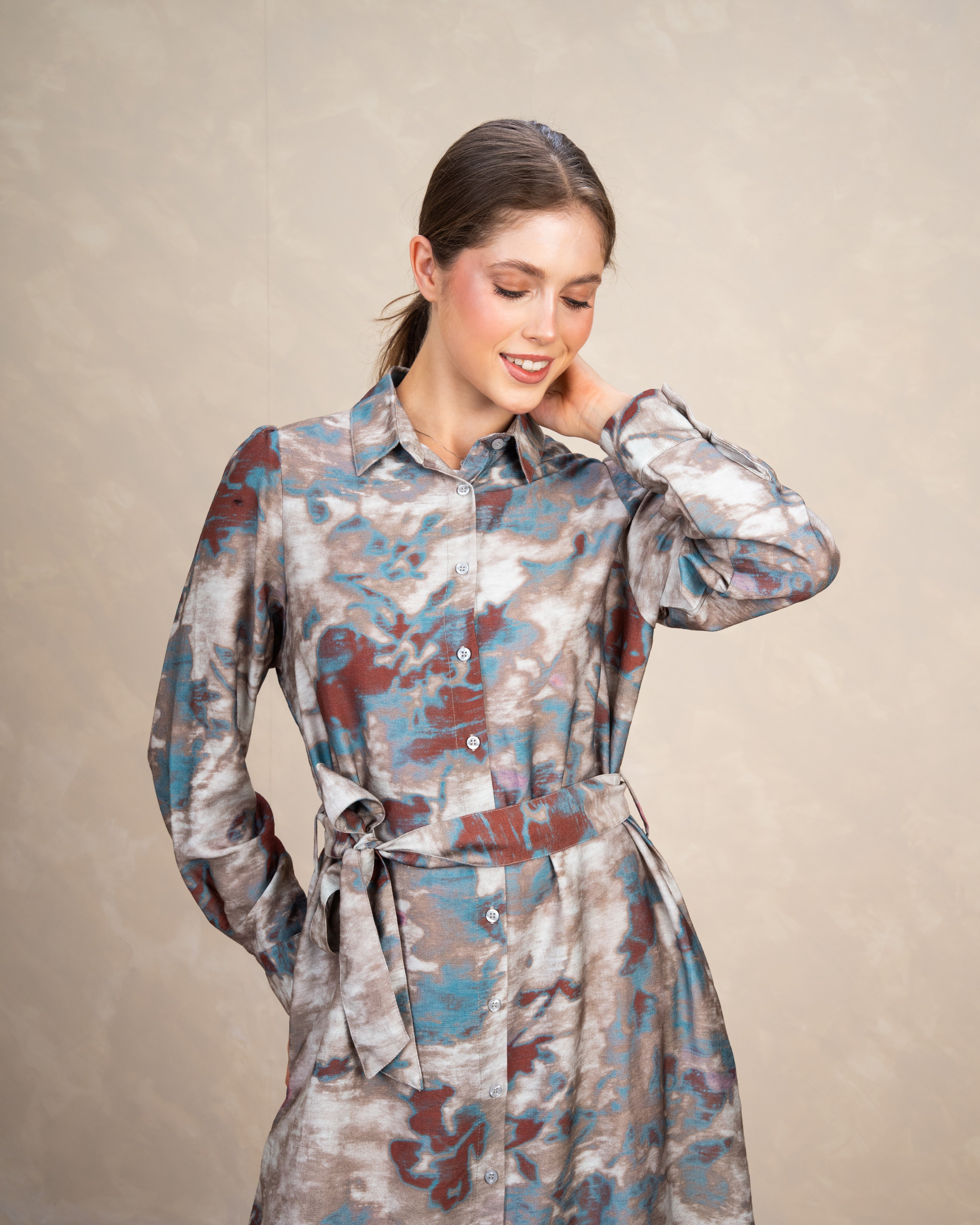 Allover Floral Dress With Waist Belt