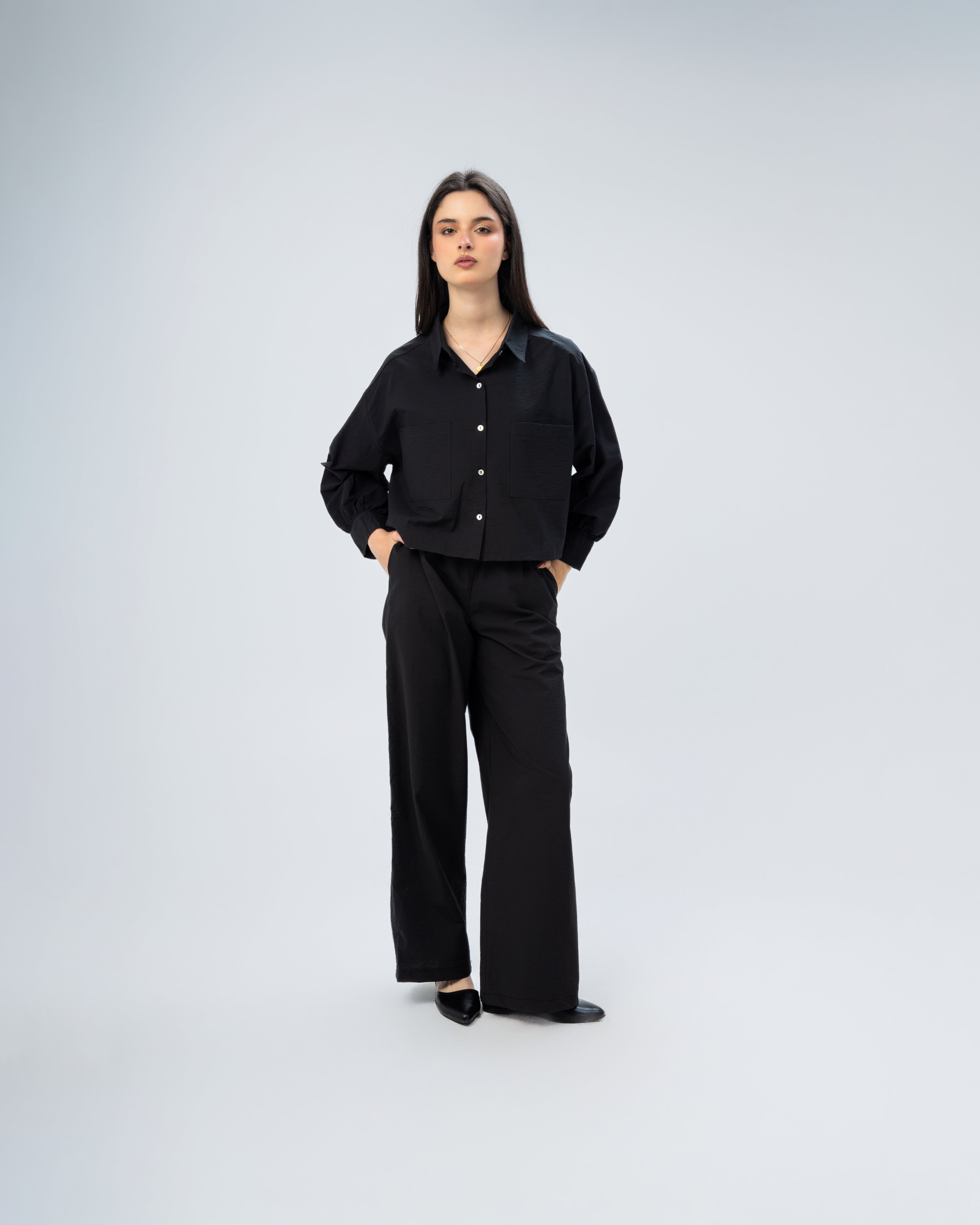 Short Gabardine Shirt with Two Large Pockets