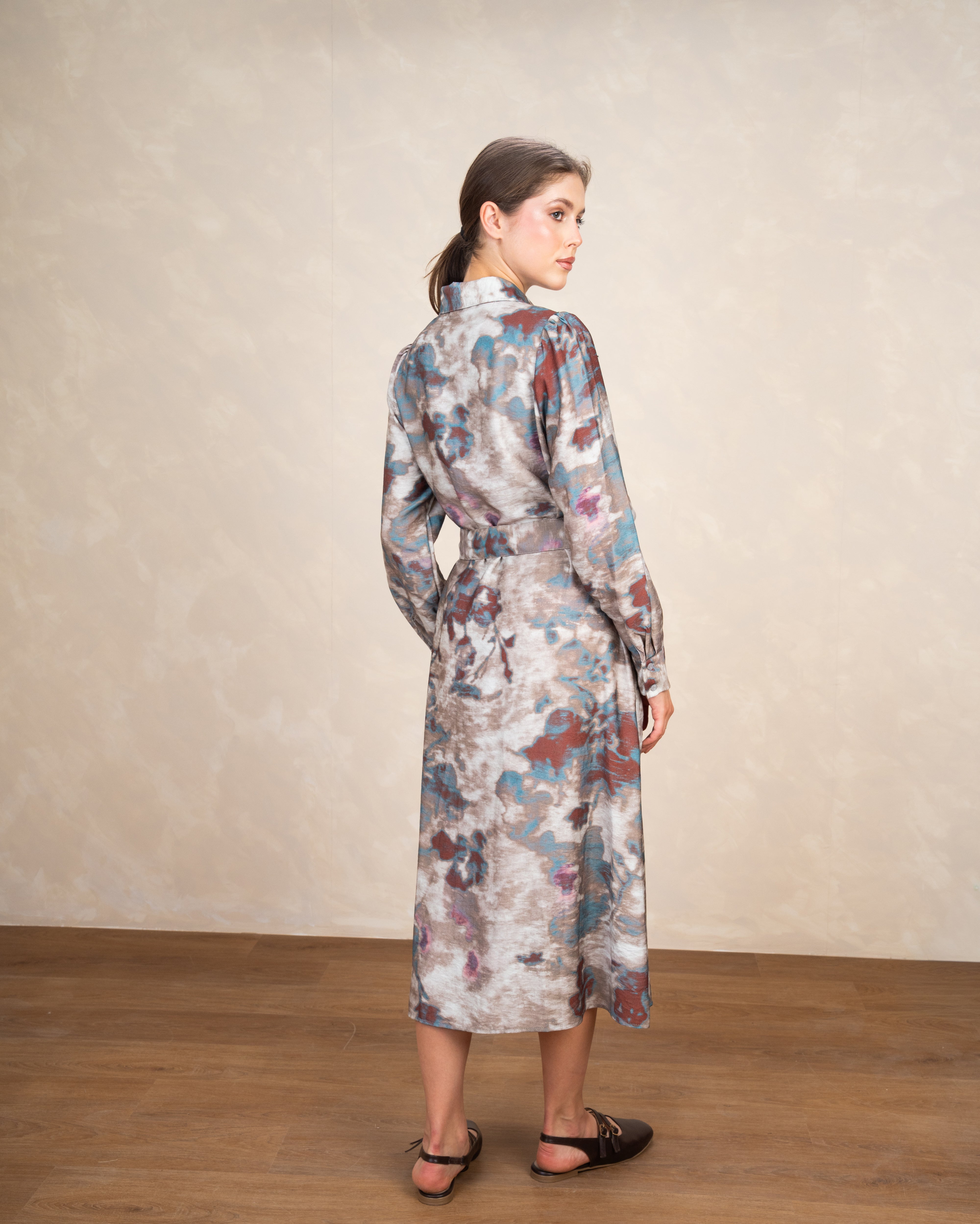 Allover Floral Dress With Waist Belt