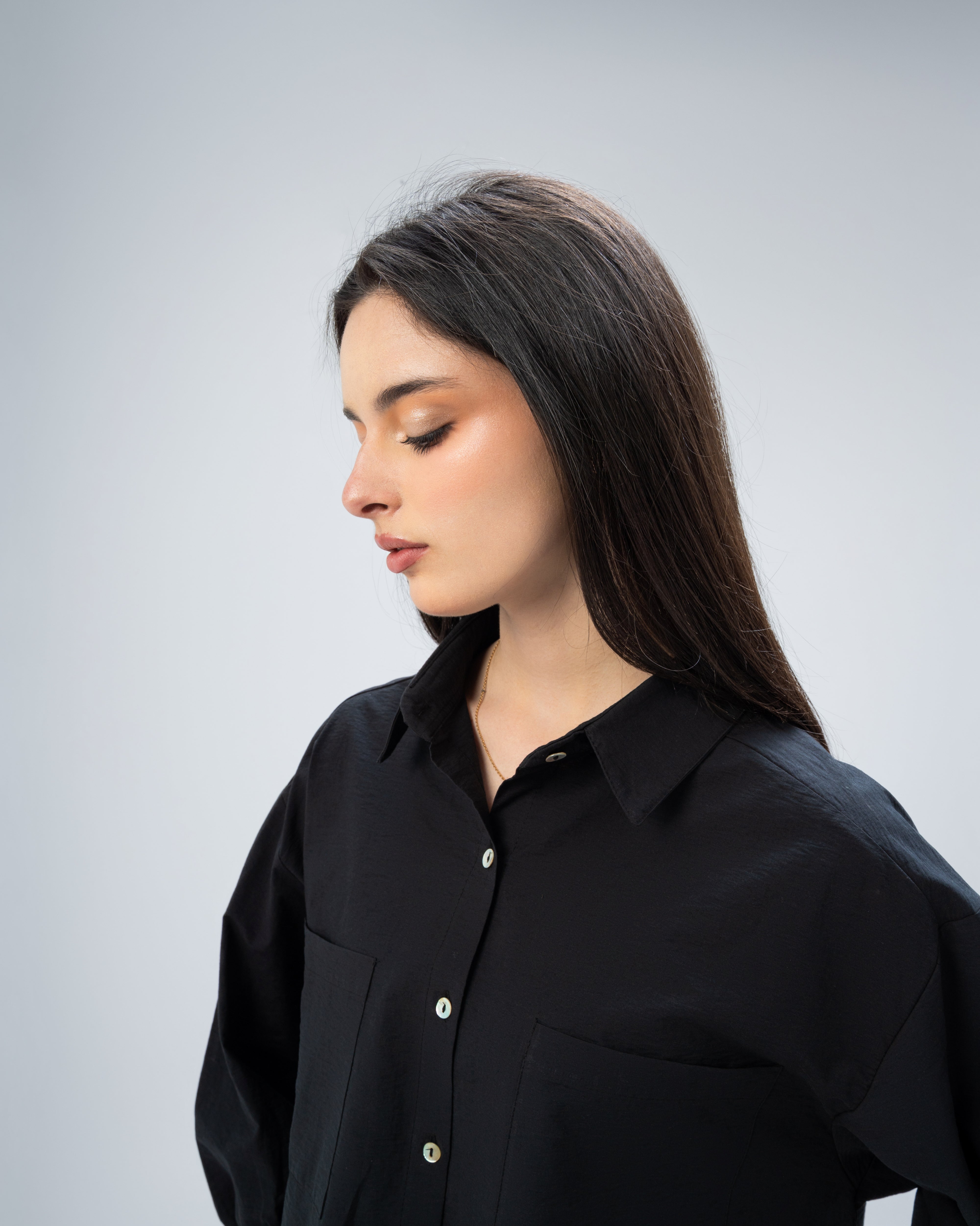 Short Gabardine Shirt with Two Large Pockets