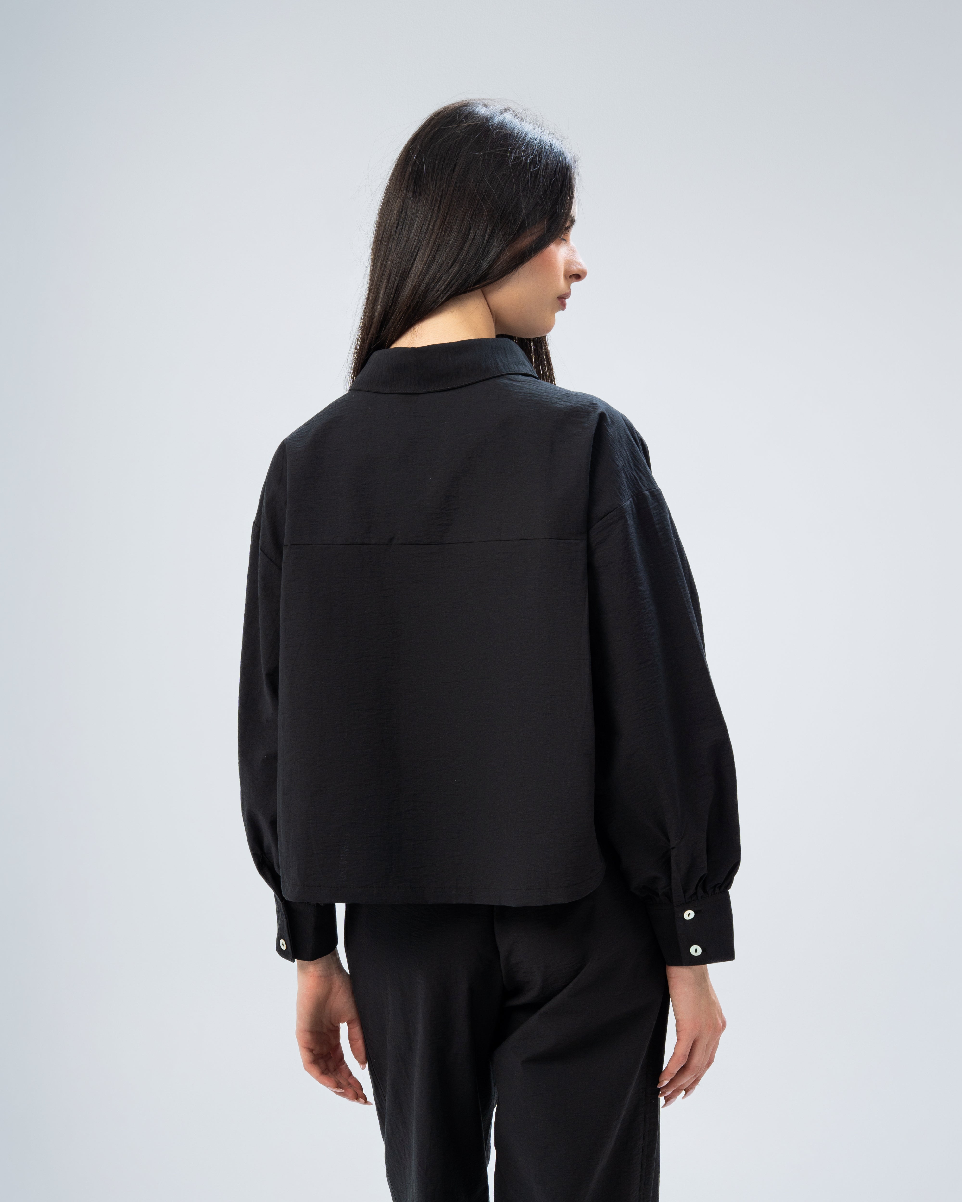 Short Gabardine Shirt with Two Large Pockets