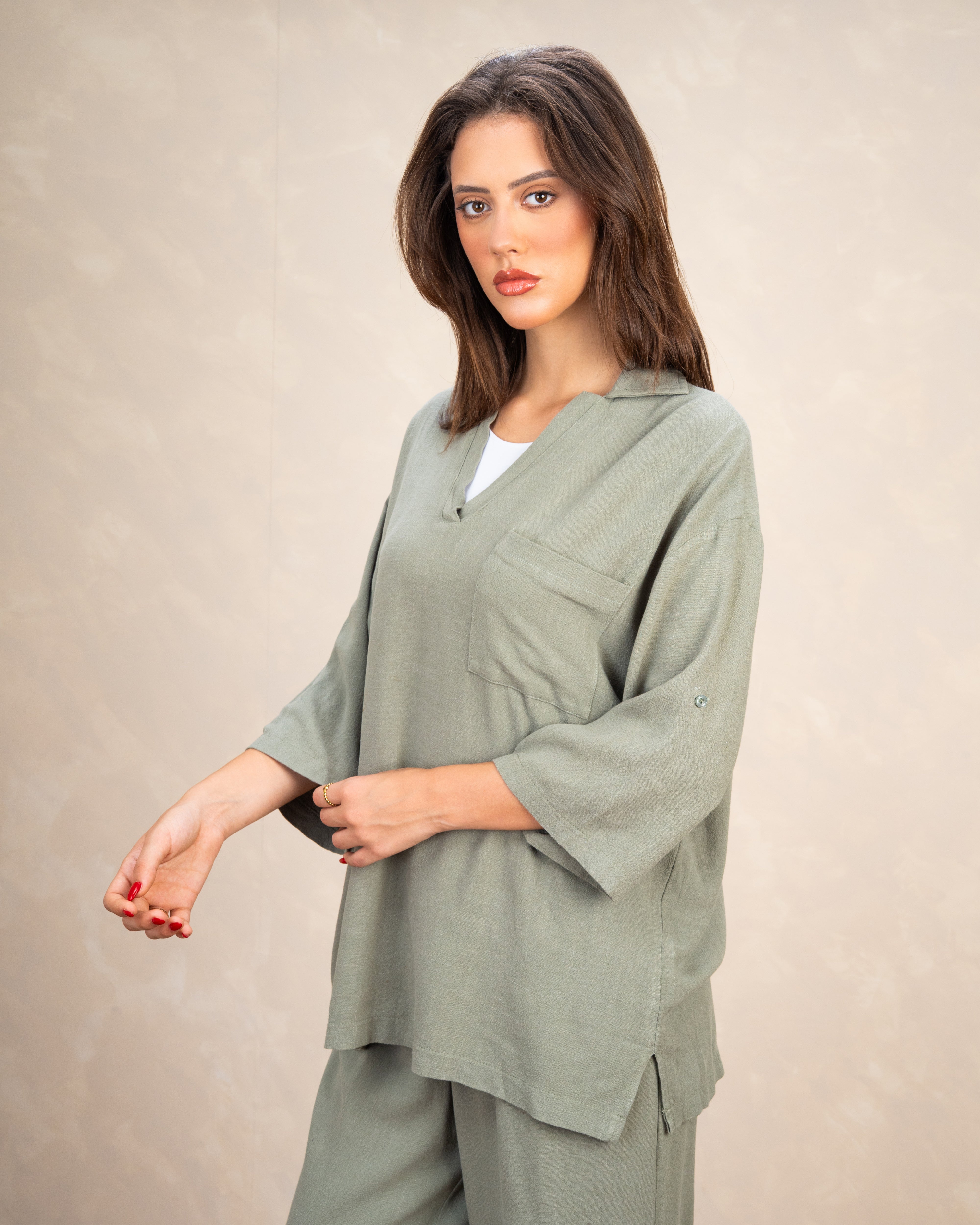Minimal Linen Blouse With Pocket