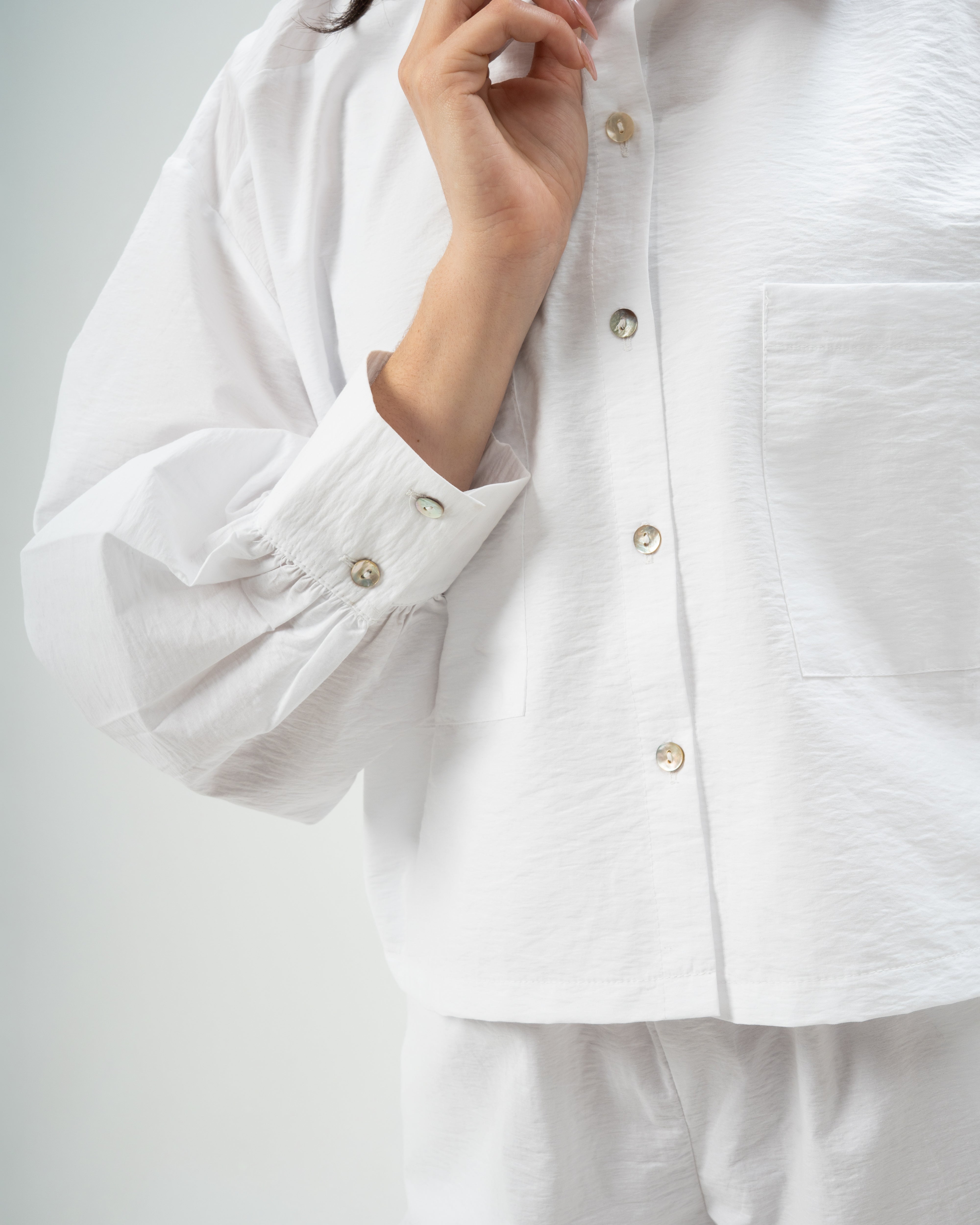 Short Gabardine Shirt with Two Large Pockets