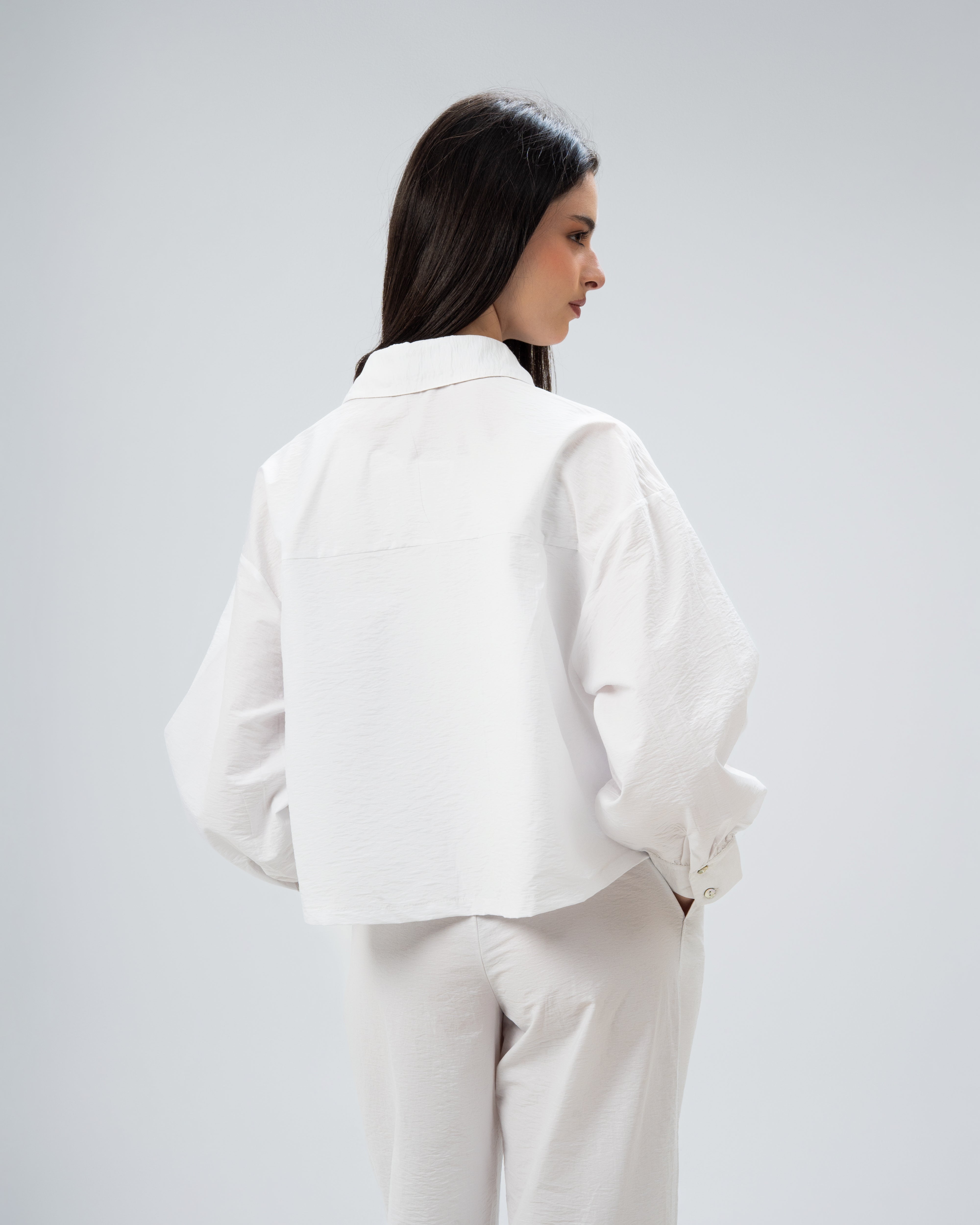 Short Gabardine Shirt with Two Large Pockets