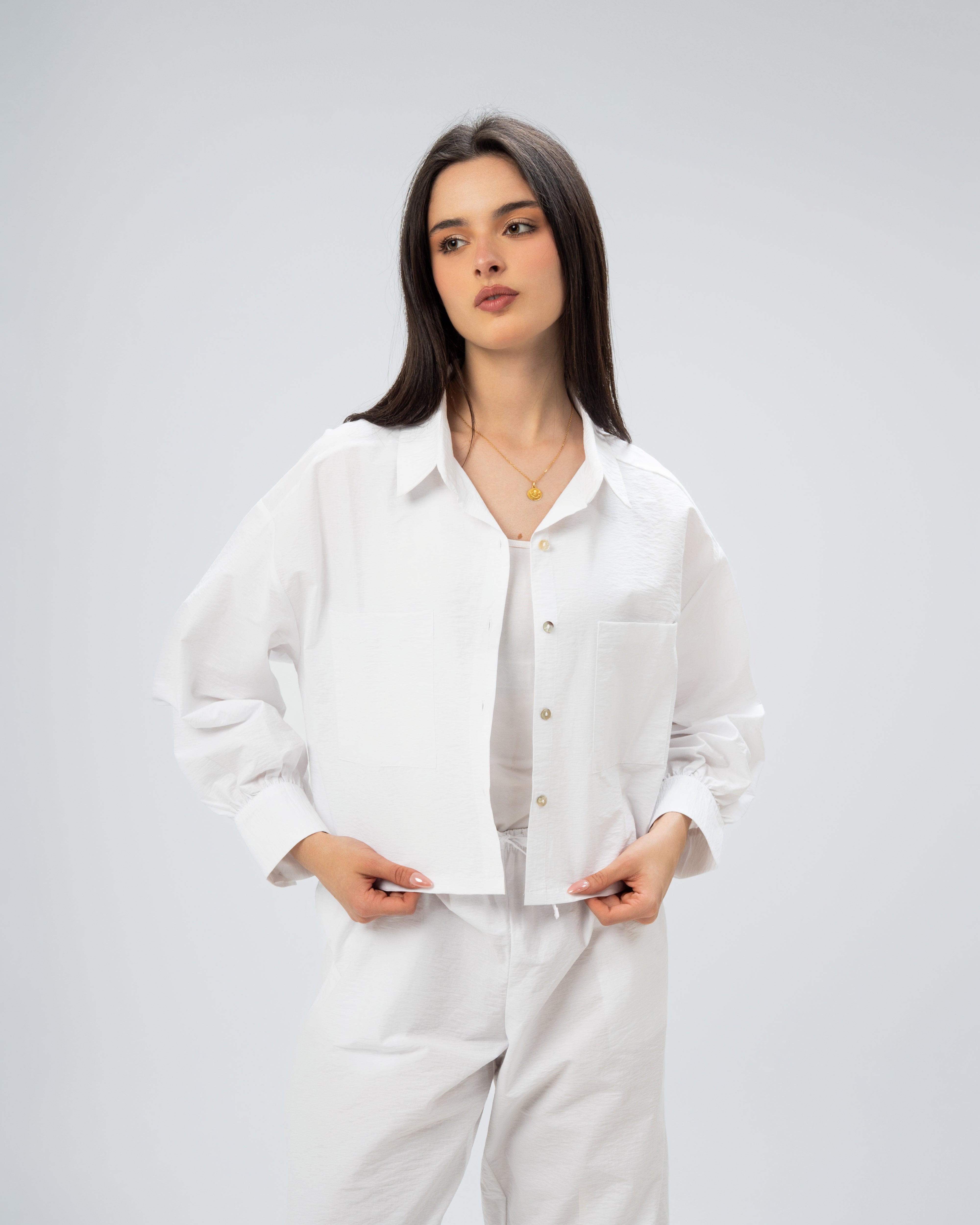 Short Gabardine Shirt with Two Large Pockets