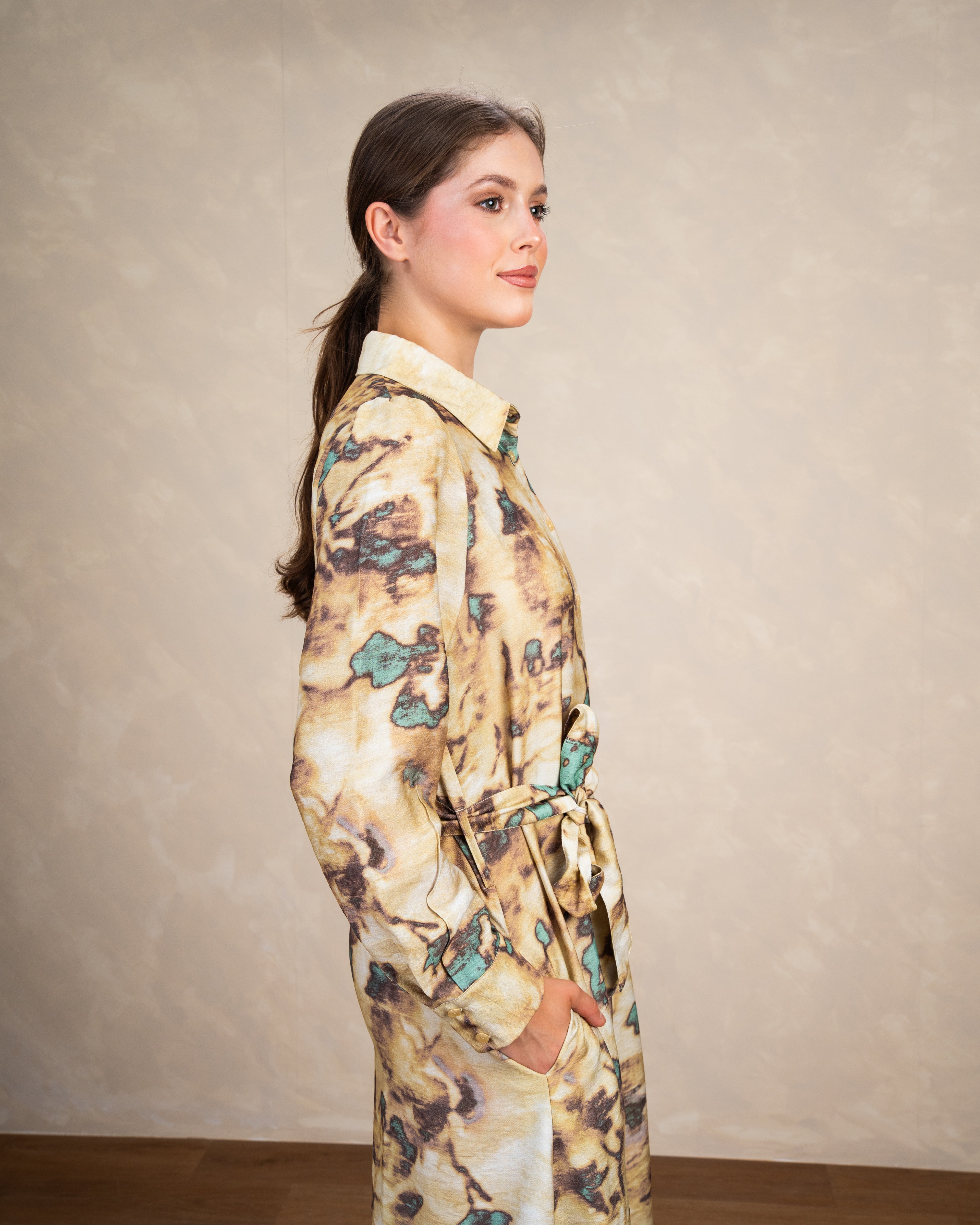 Allover Floral Dress With Waist Belt