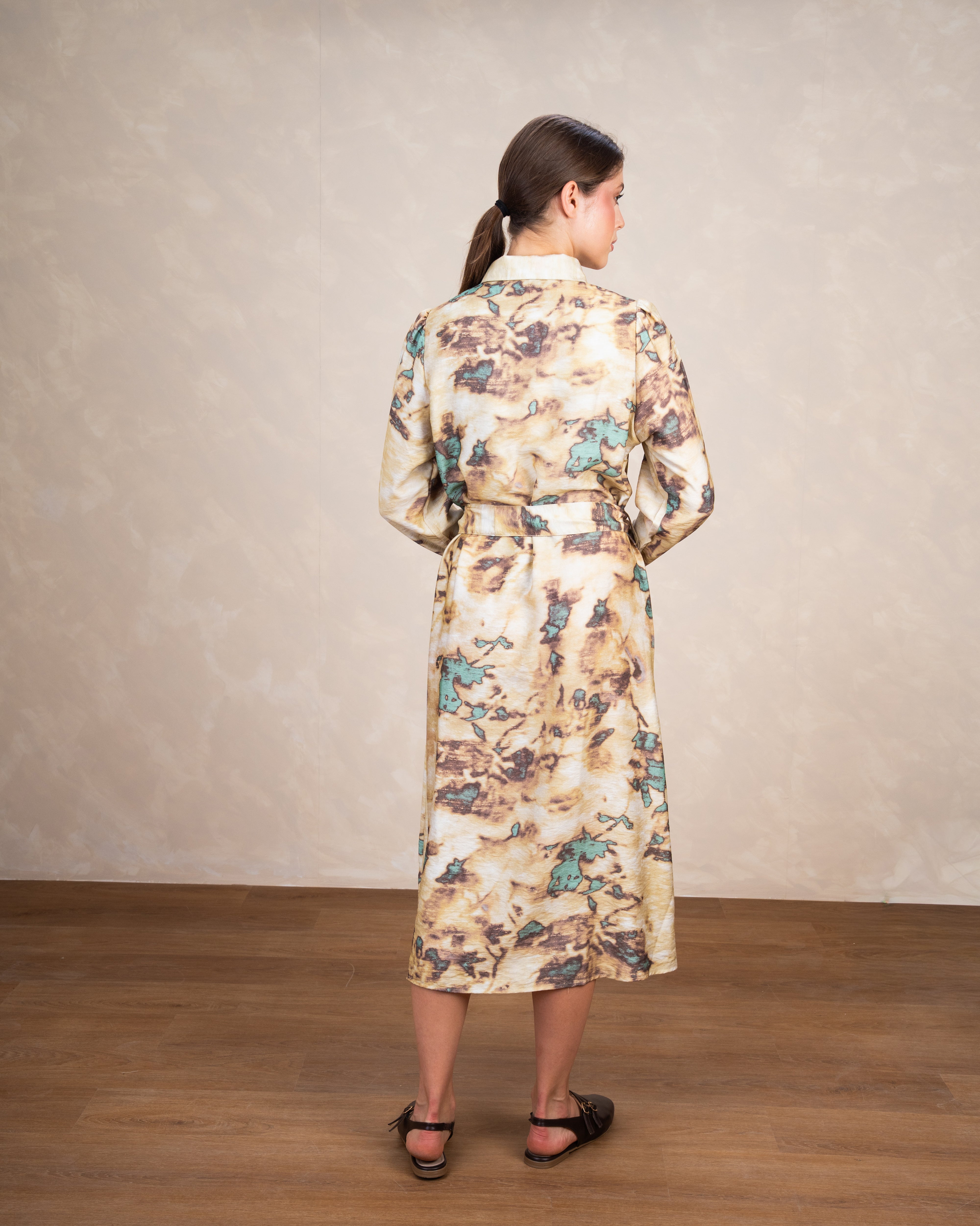 Allover Floral Dress With Waist Belt
