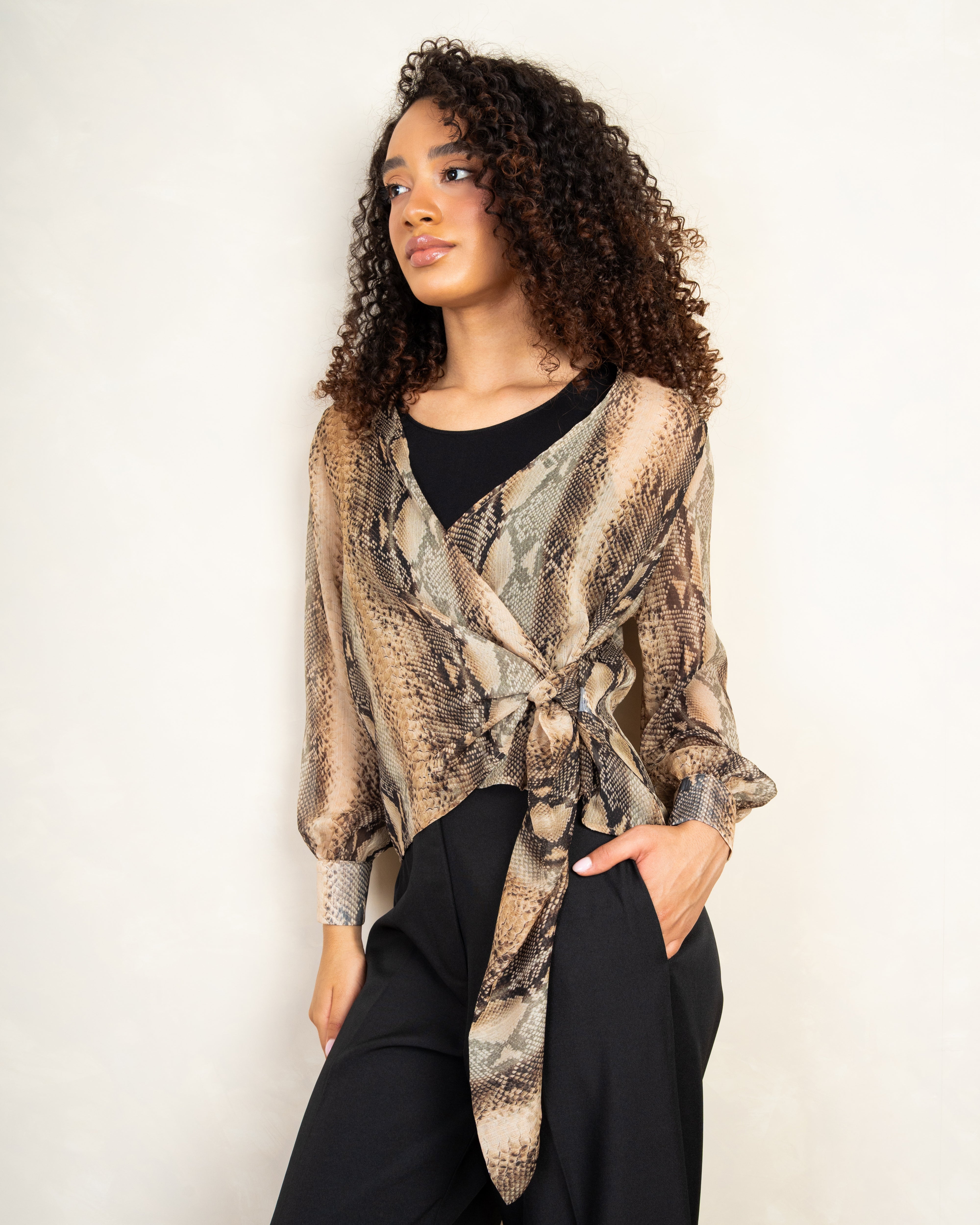 Snake Print Wrap Blouse