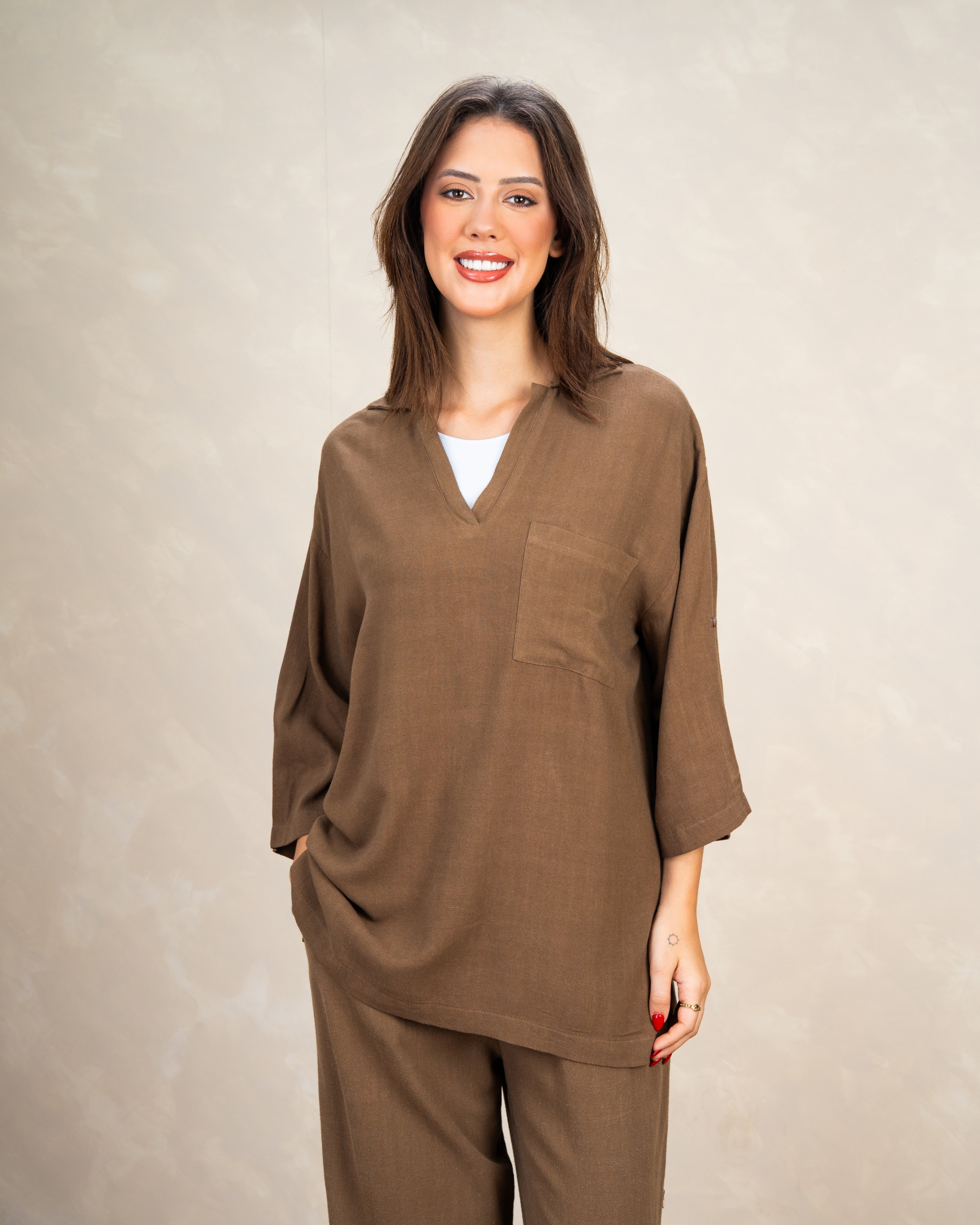 Minimal Linen Blouse With Pocket