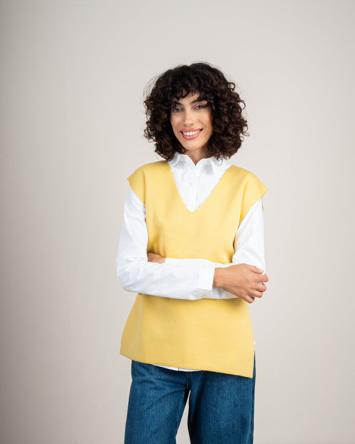 Knit vest with a tie-back detail