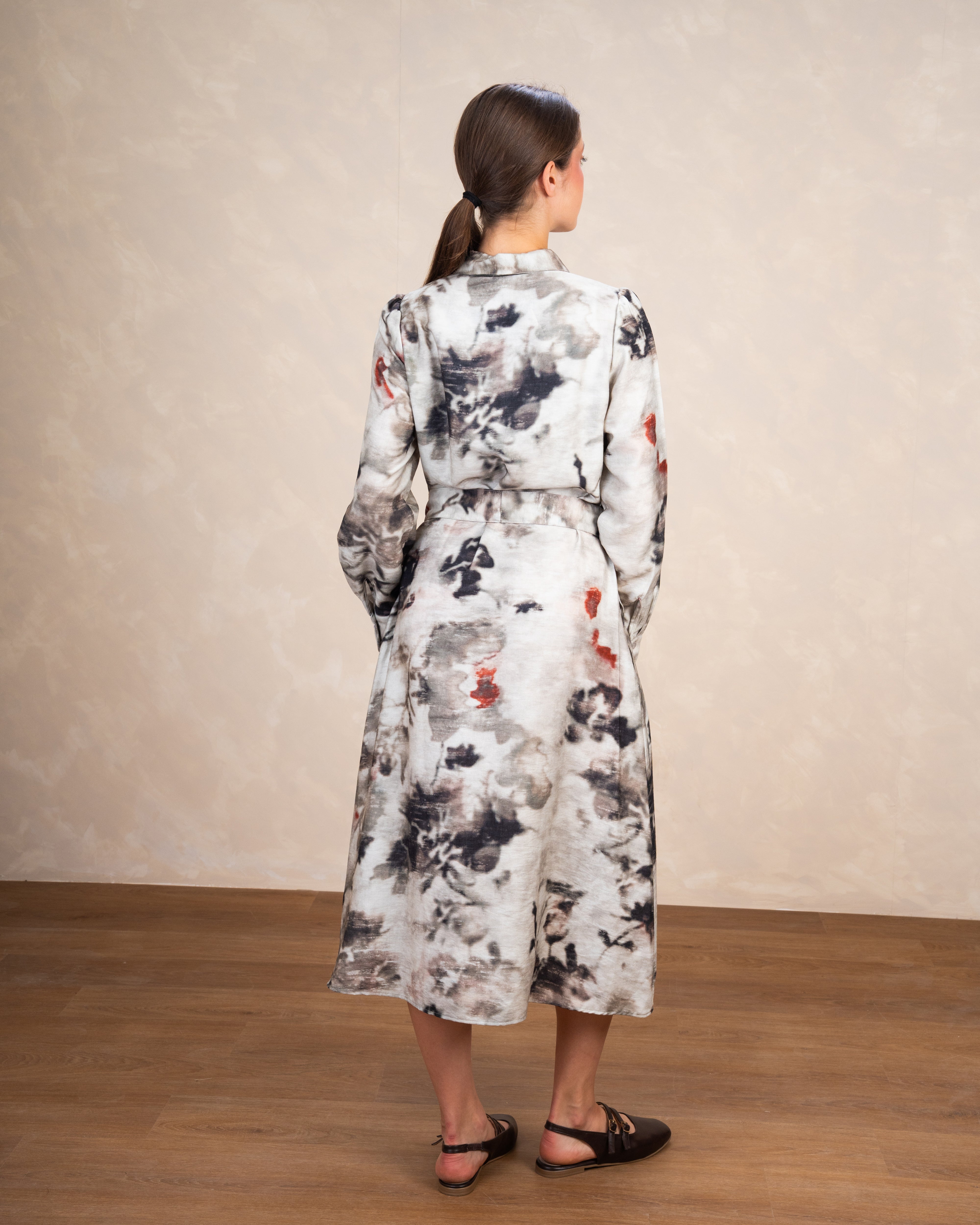 Allover Floral Dress With Waist Belt