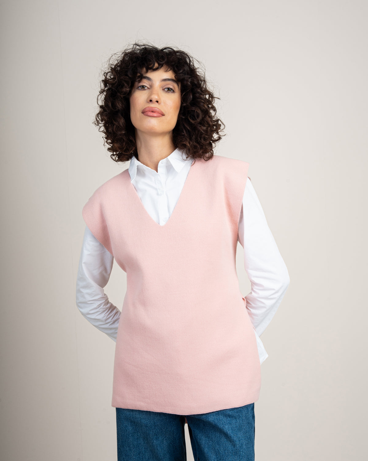 Knit vest with a tie-back detail